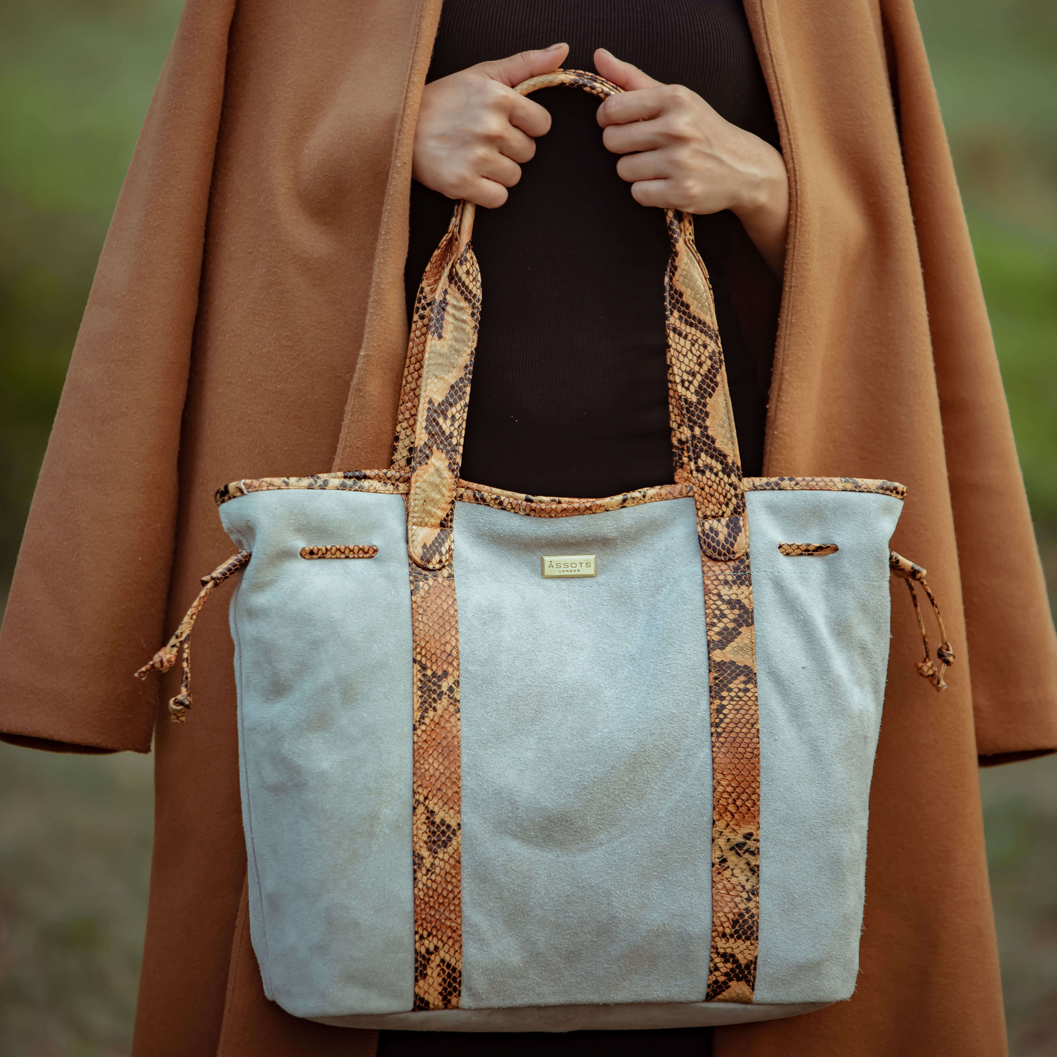 'POLLY' Ice Grey Real Suede Leather Oversized Designer Tote Bag