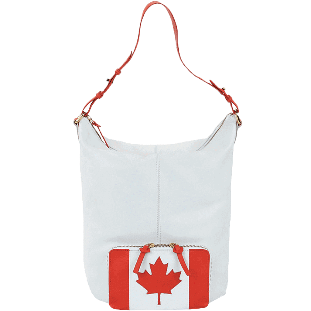 'MAPLE' White Canadian Flag Designer Leather Tote Bag
