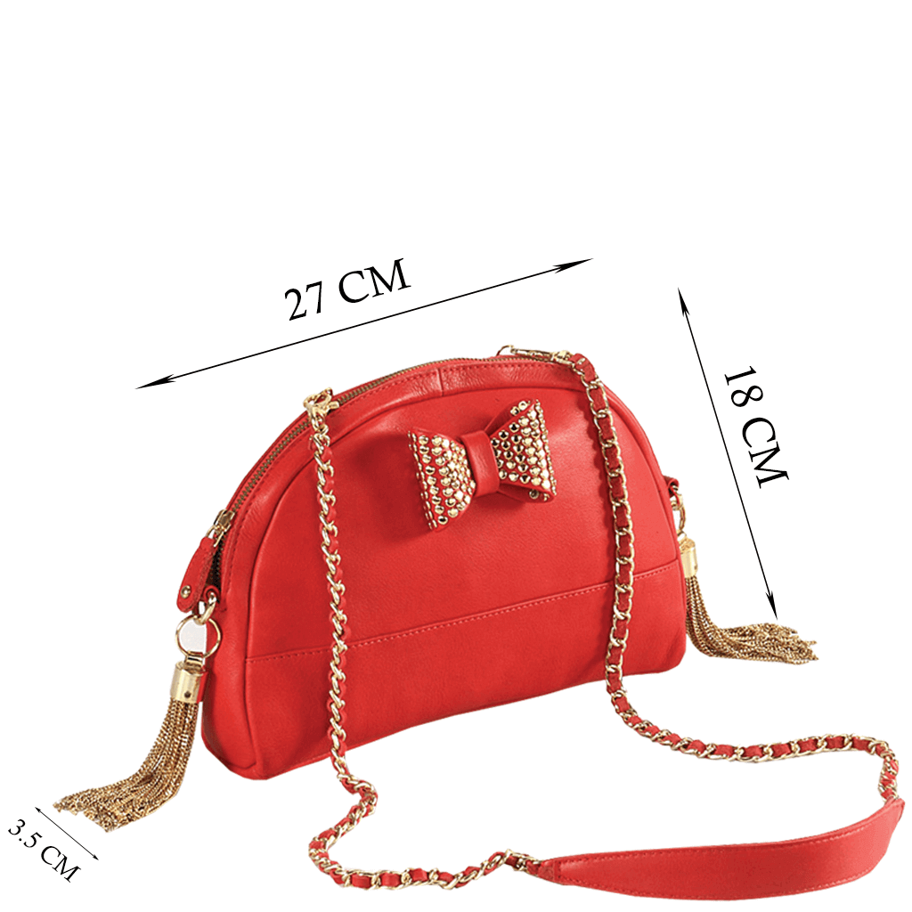 'MARYLAND' Red Designer Leather Half Moon Crossbody Bag