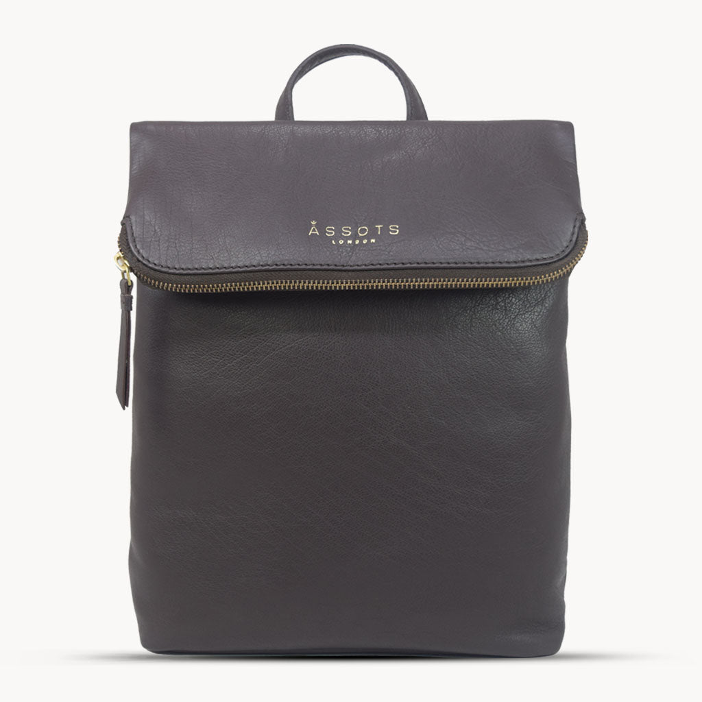 'MERLIN' Mokka Brown Full Grain Leather Zip Around Flap-over Backpack