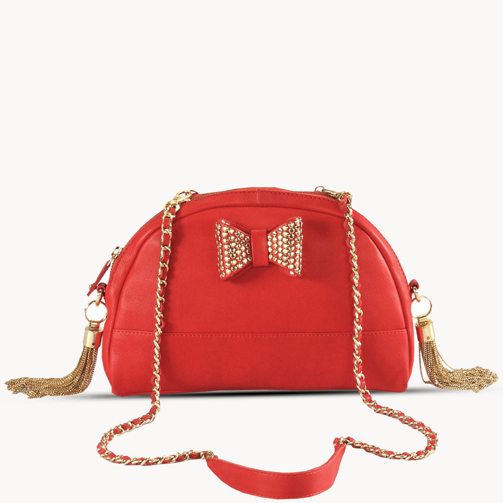 'MARYLAND' Red Designer Leather Half Moon Crossbody Bag