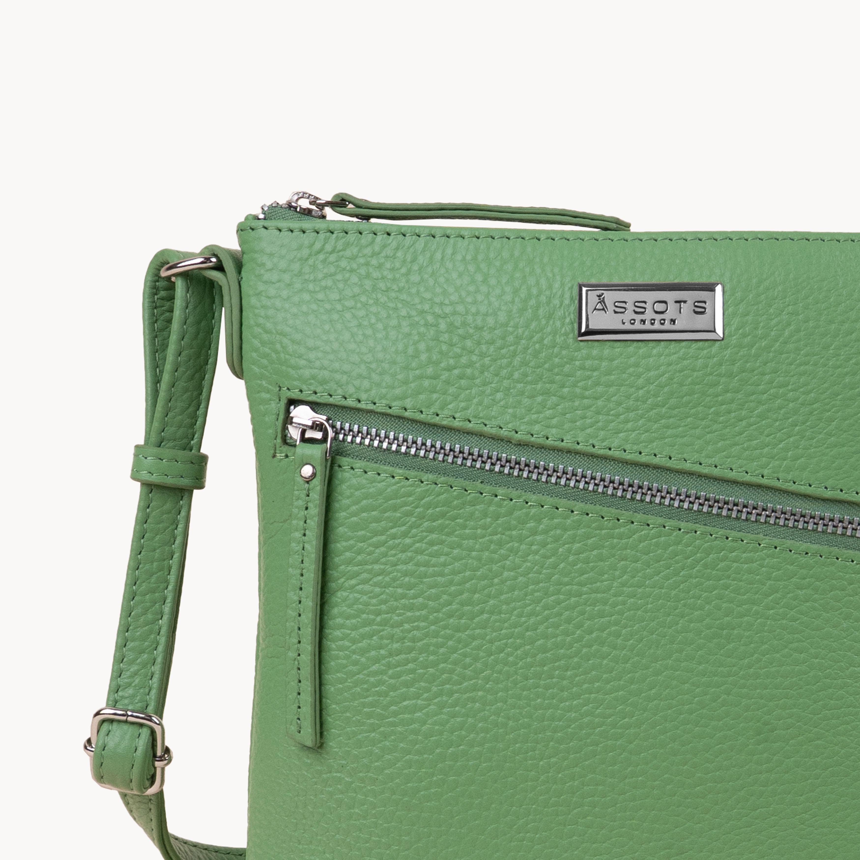 'ROSY' Matcha Green Pebble Grain Real Leather Crossbody Bag