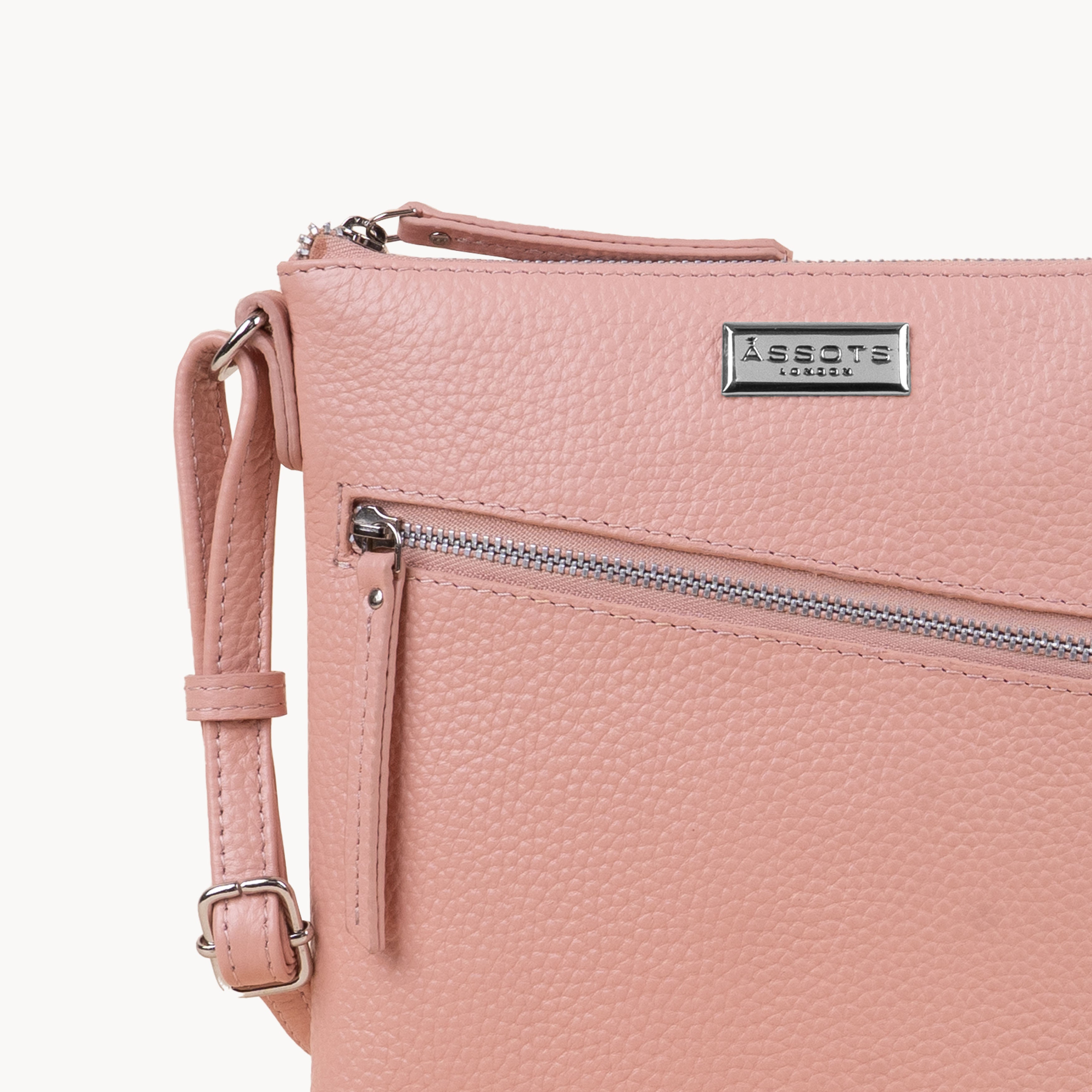 'ROSY' Peach Pebble Grain Real Leather Crossbody Bag