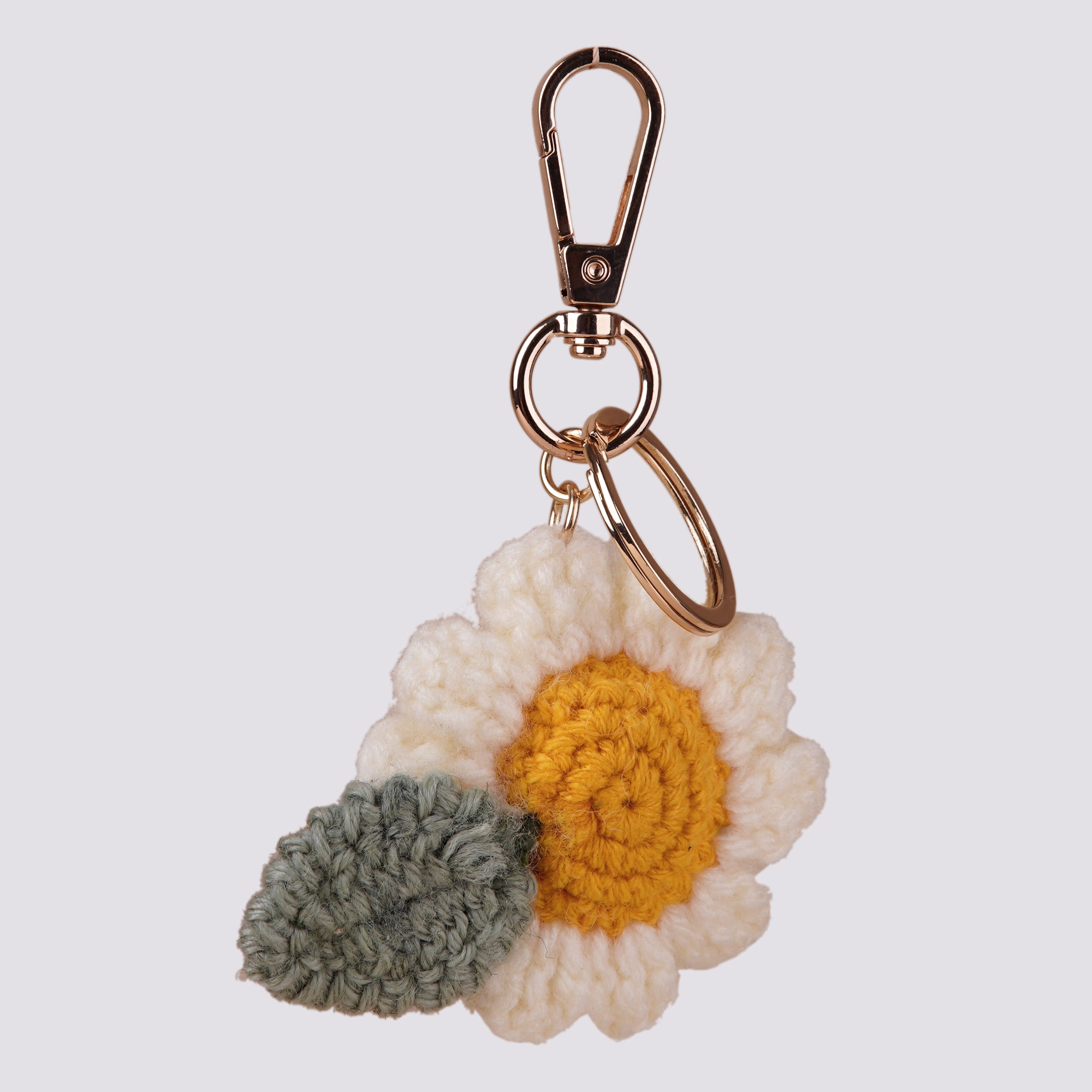 The Daisy Hand Crochet Gold Bag Charm Keyring