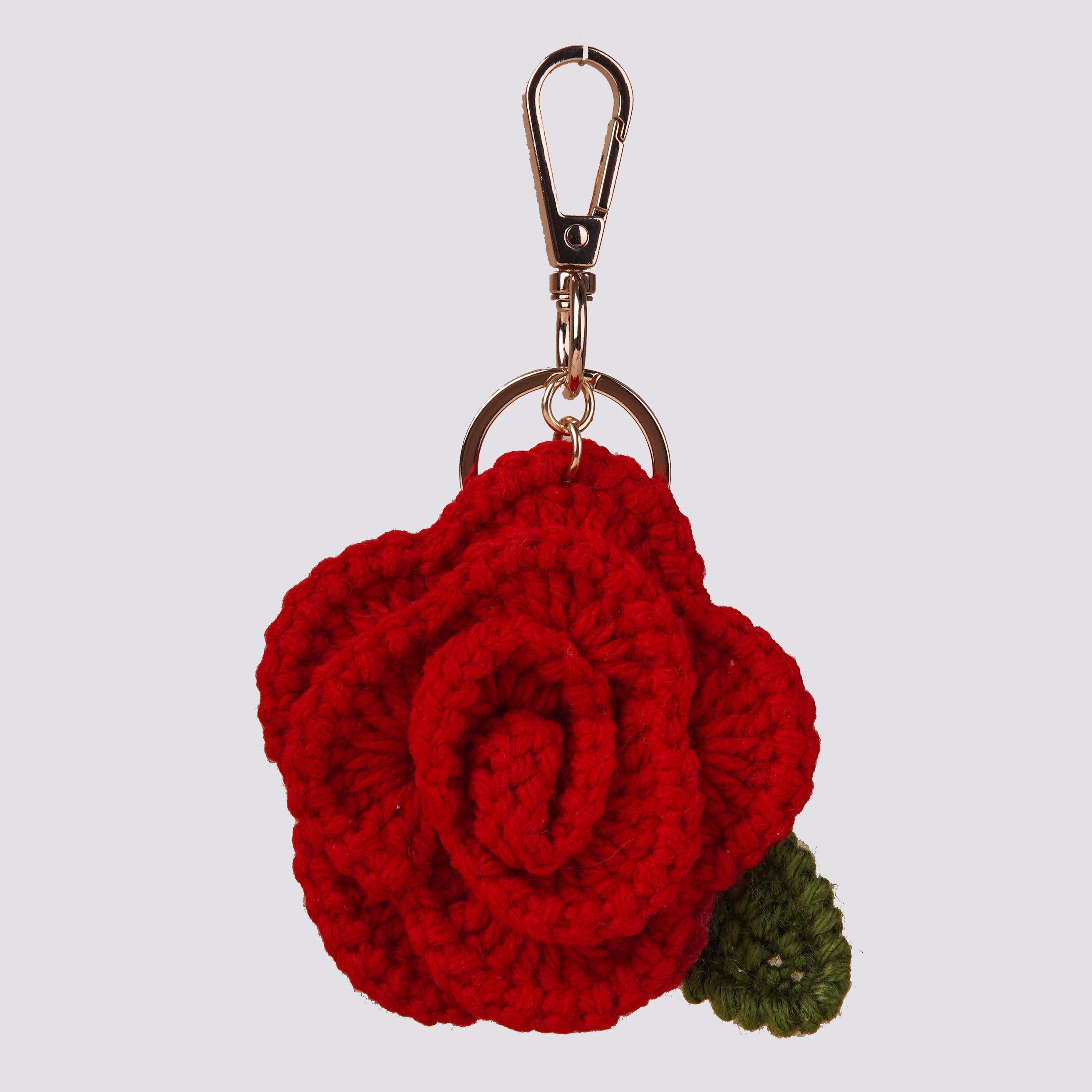 The Rose Hand Crochet Gold Charm Keyring