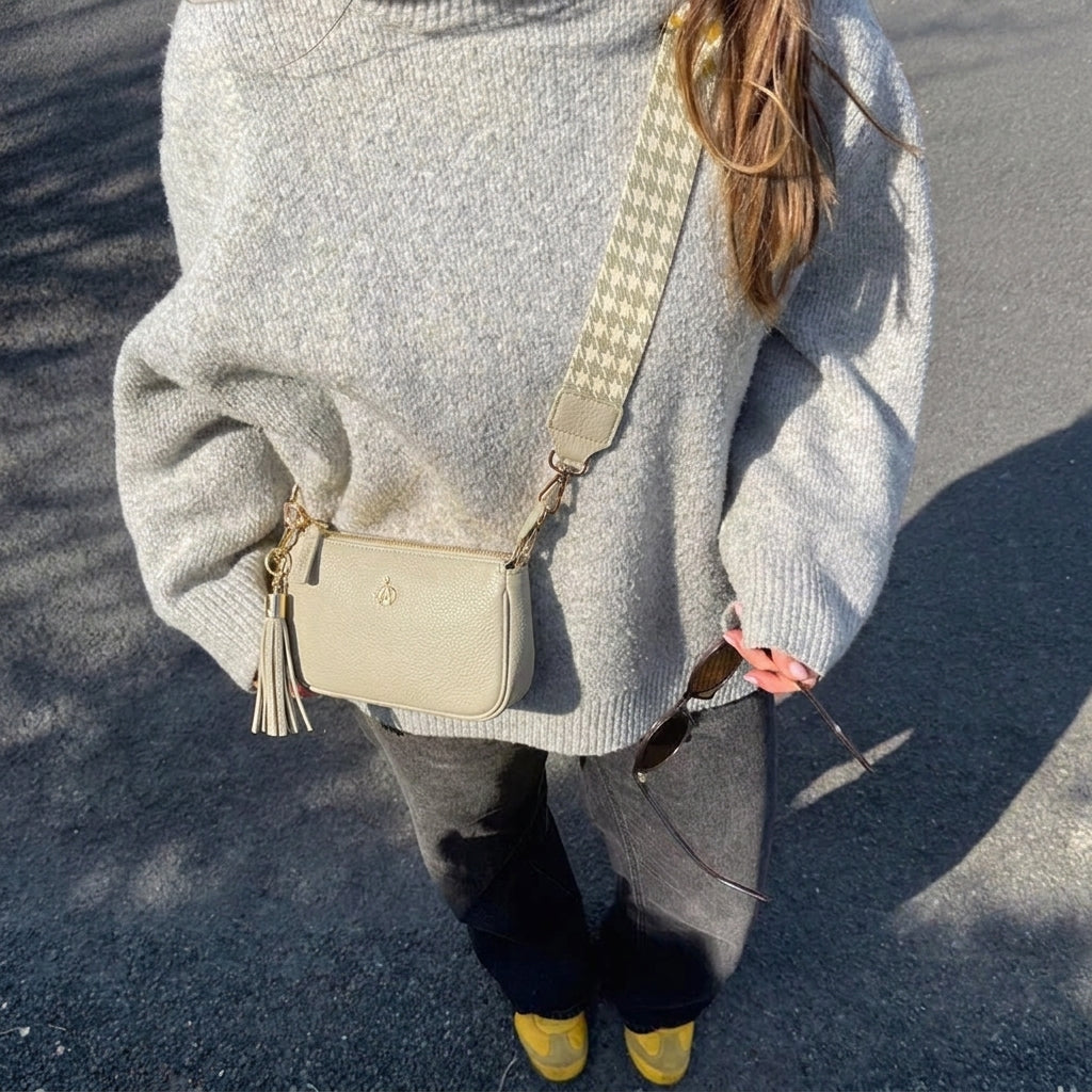 'ROSE' Fog Grey Pebble Grain Real Leather Shoulder Bag