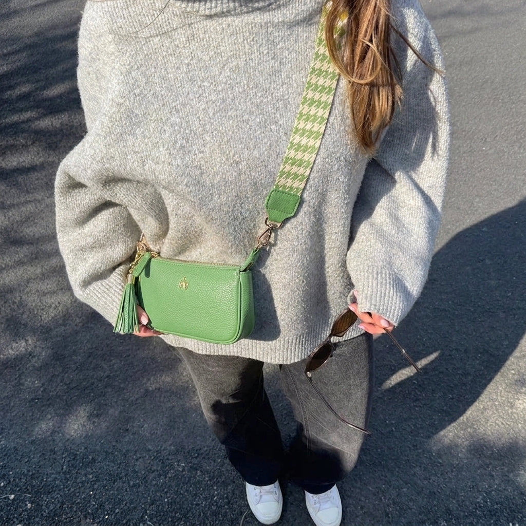 'ROSE' Matcha Green Pebble Grain Real Leather Shoulder Bag