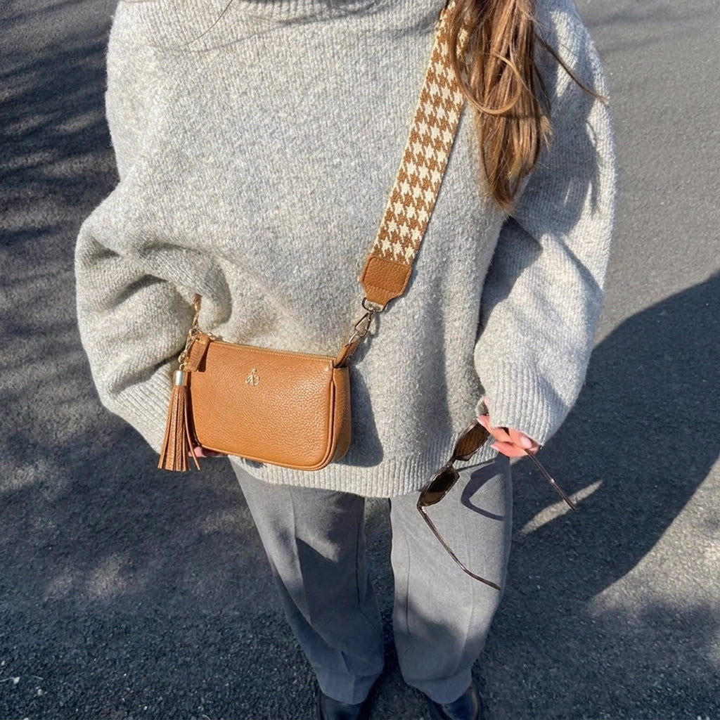 'ROSE' Tan Pebble Grain Real Leather Shoulder Bag