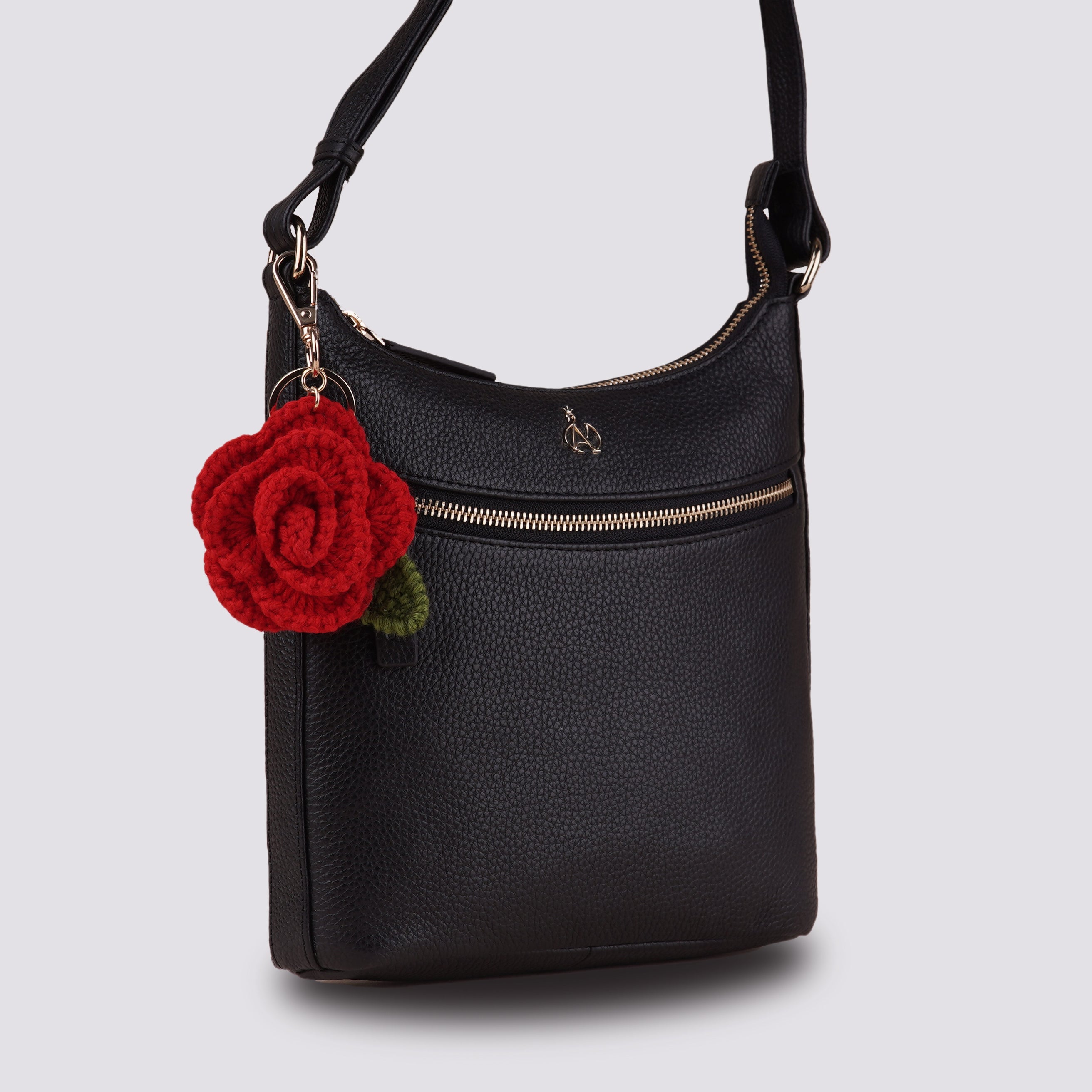 The Rose Hand Crochet Gold Charm Keyring