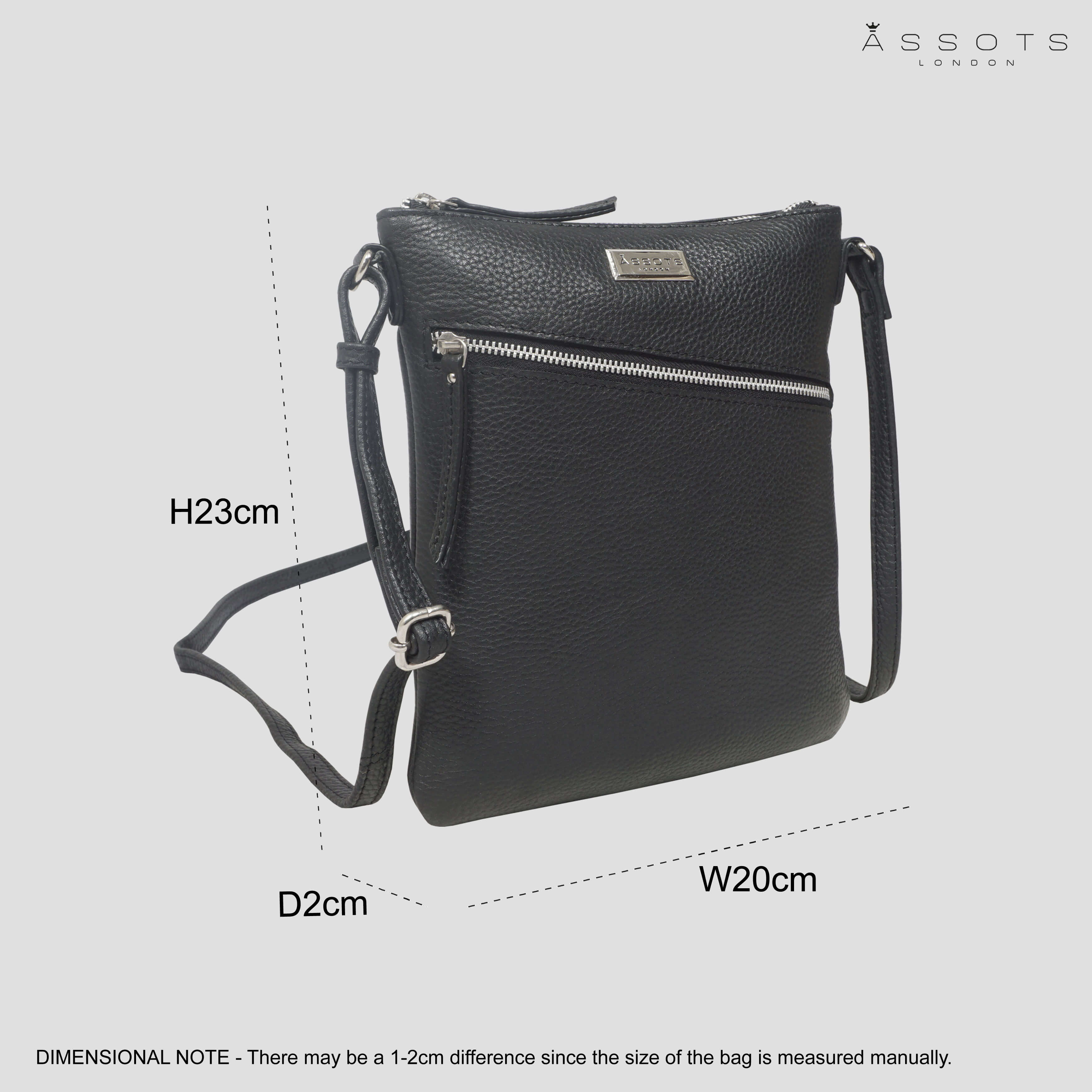 'ROSY' Black Pebble Grain Soft Real Leather Crossbody Bag