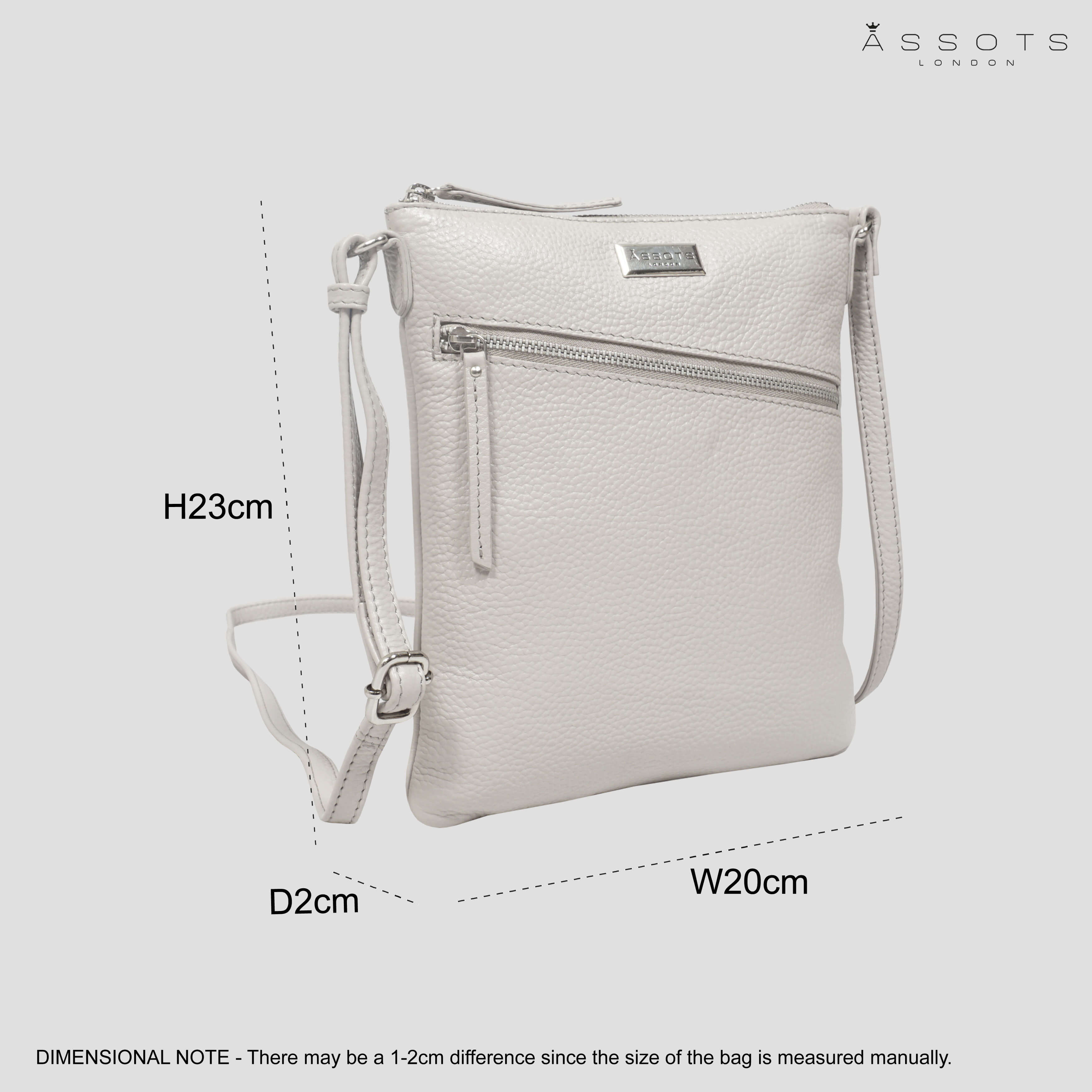 'ROSY' Light Ice Grey Pebble Grain Soft Real Leather Crossbody Bag