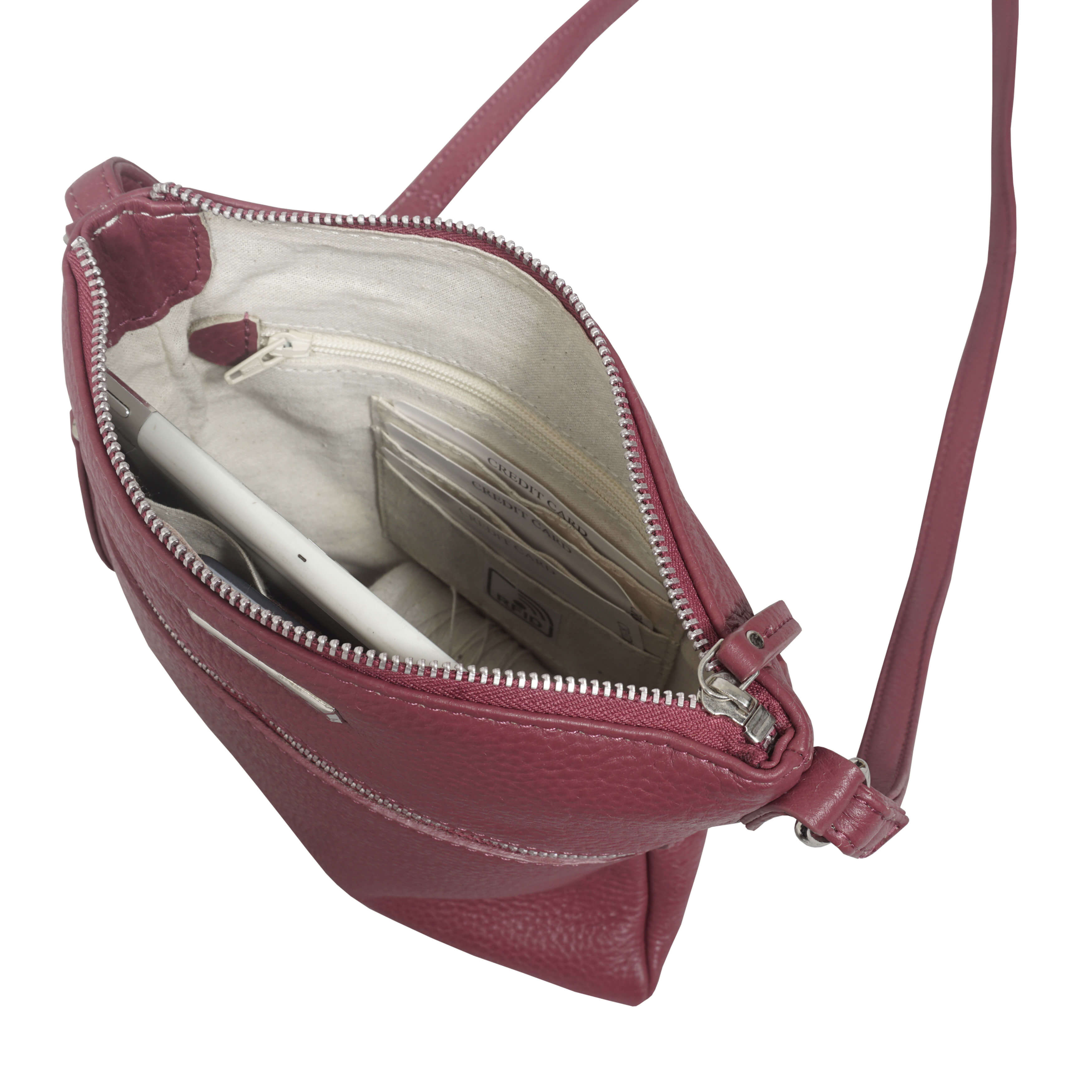 'ROSY' Carmine Pink Pebble Grain Soft Real Leather Crossbody Bag