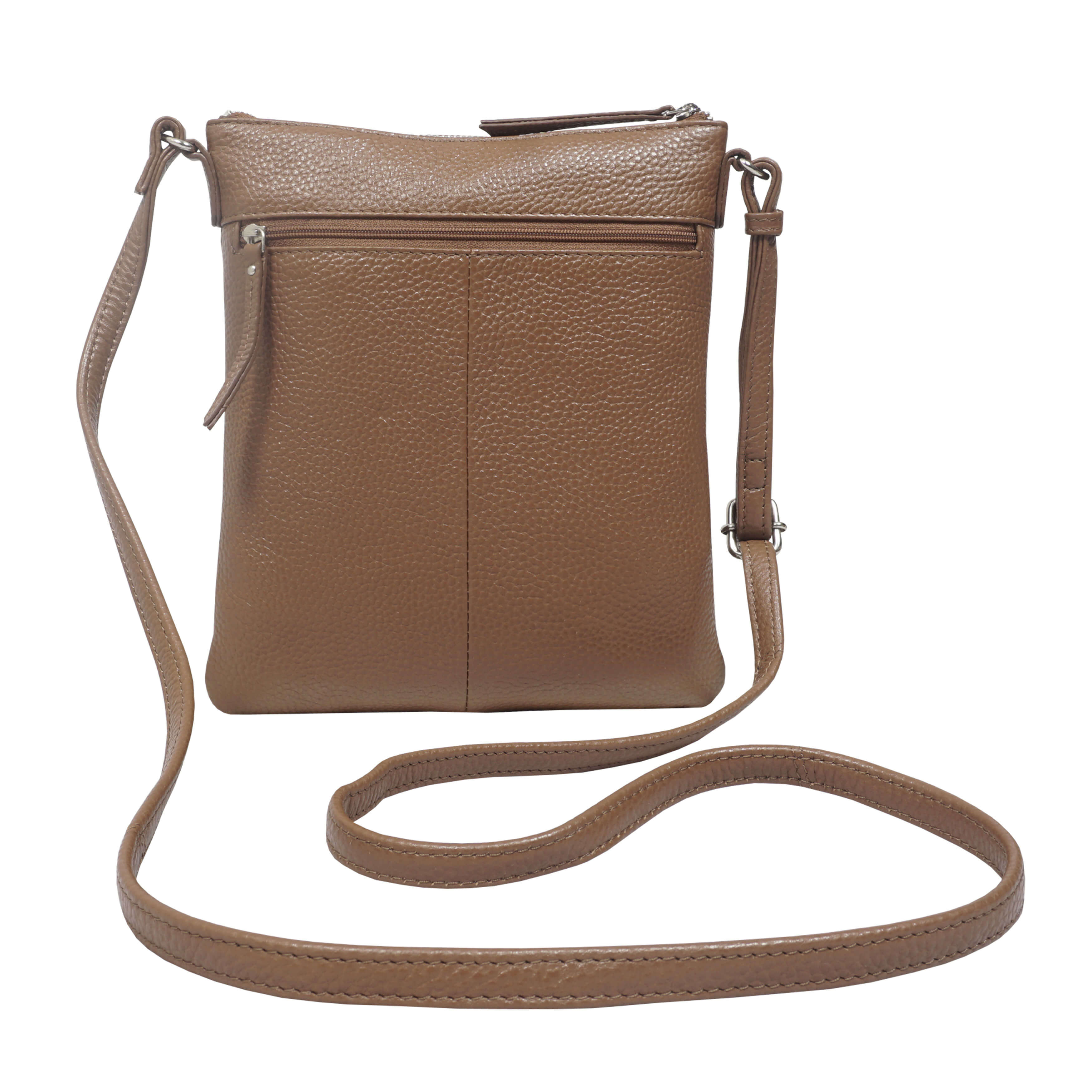 'ROSY' Tan Pebble Grain Soft Real Leather Crossbody Bag