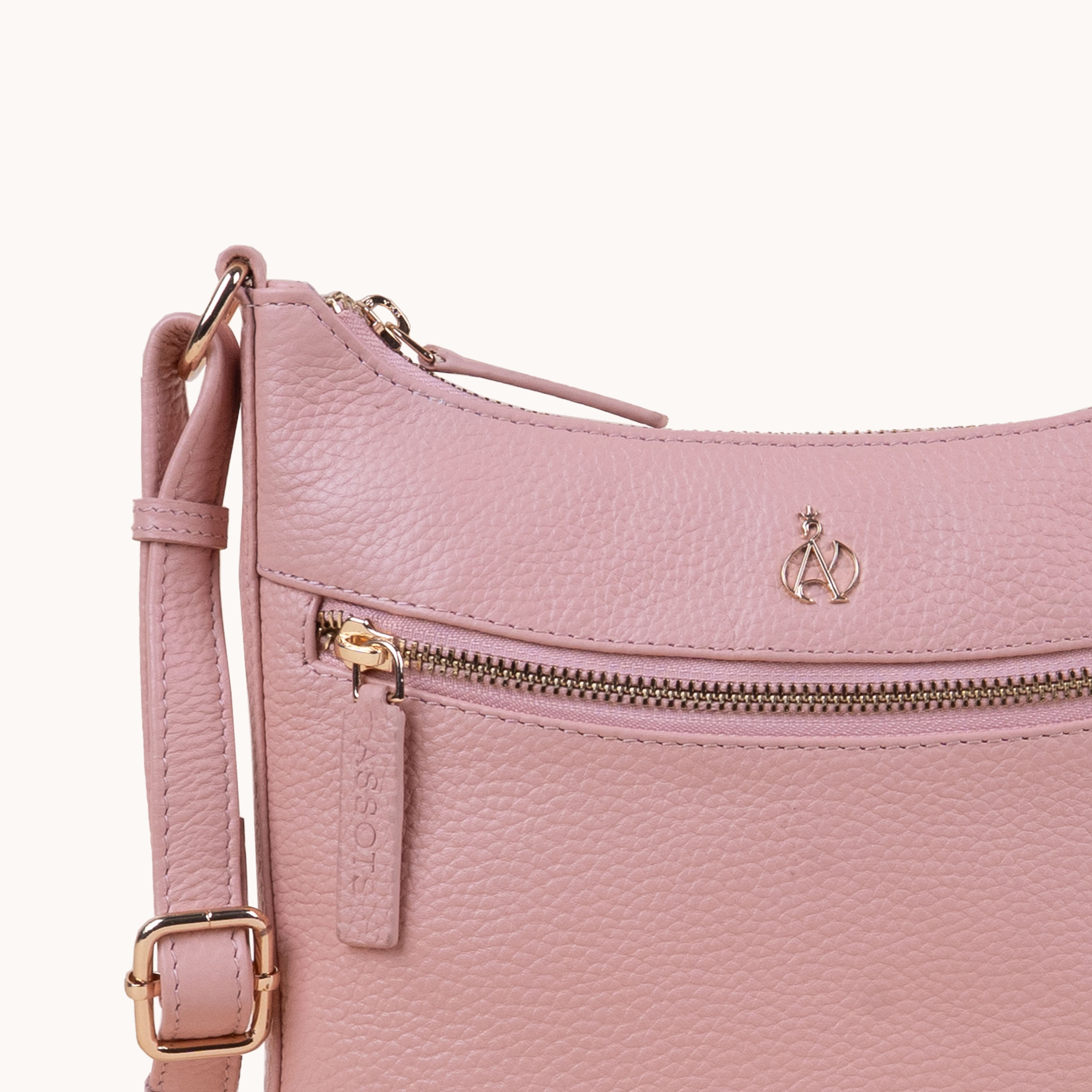 'SALLY' Peach Pebble Grain Real Leather Crossbody Bag