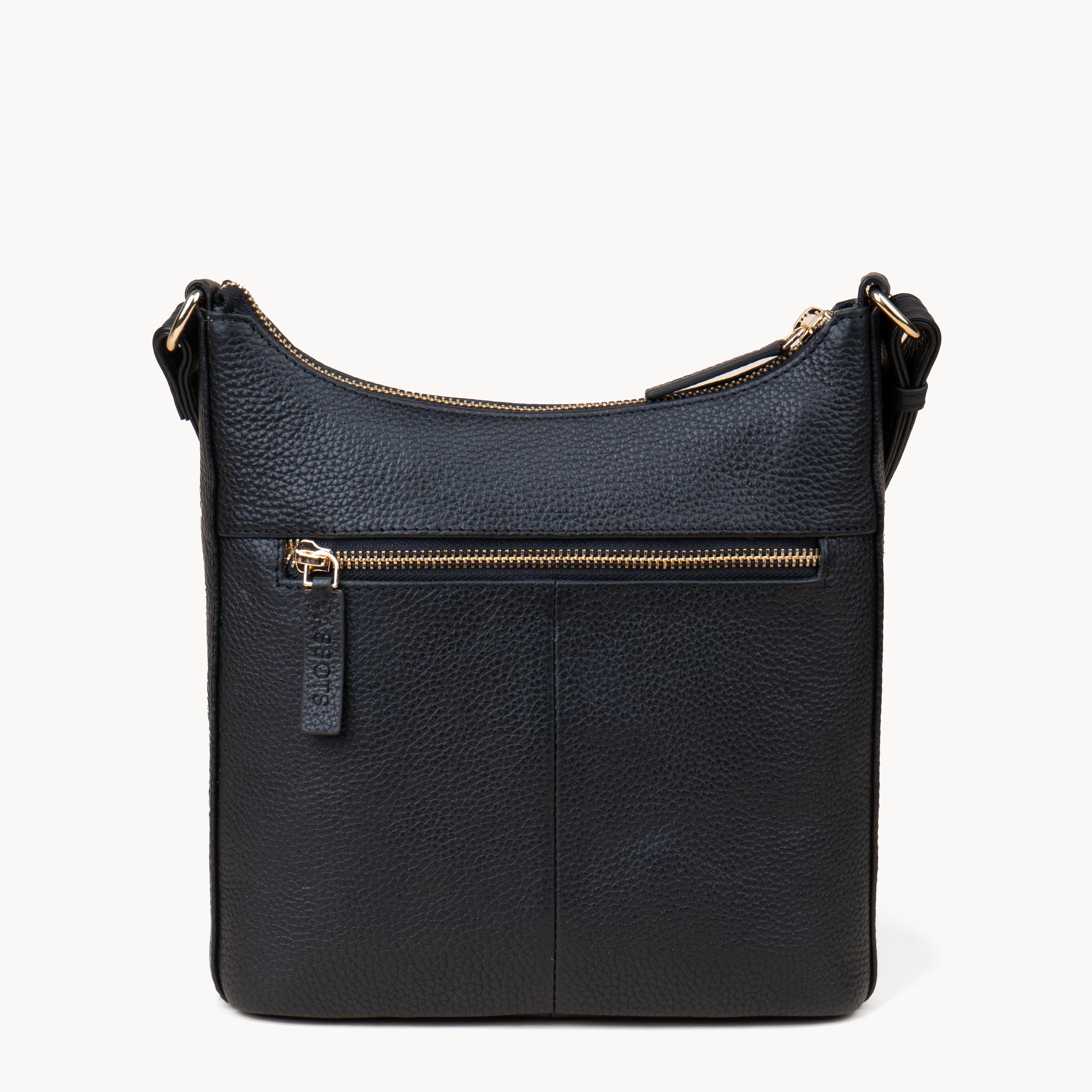 'SALLY' Black Pebble Grain Real Leather Crossbody Bag