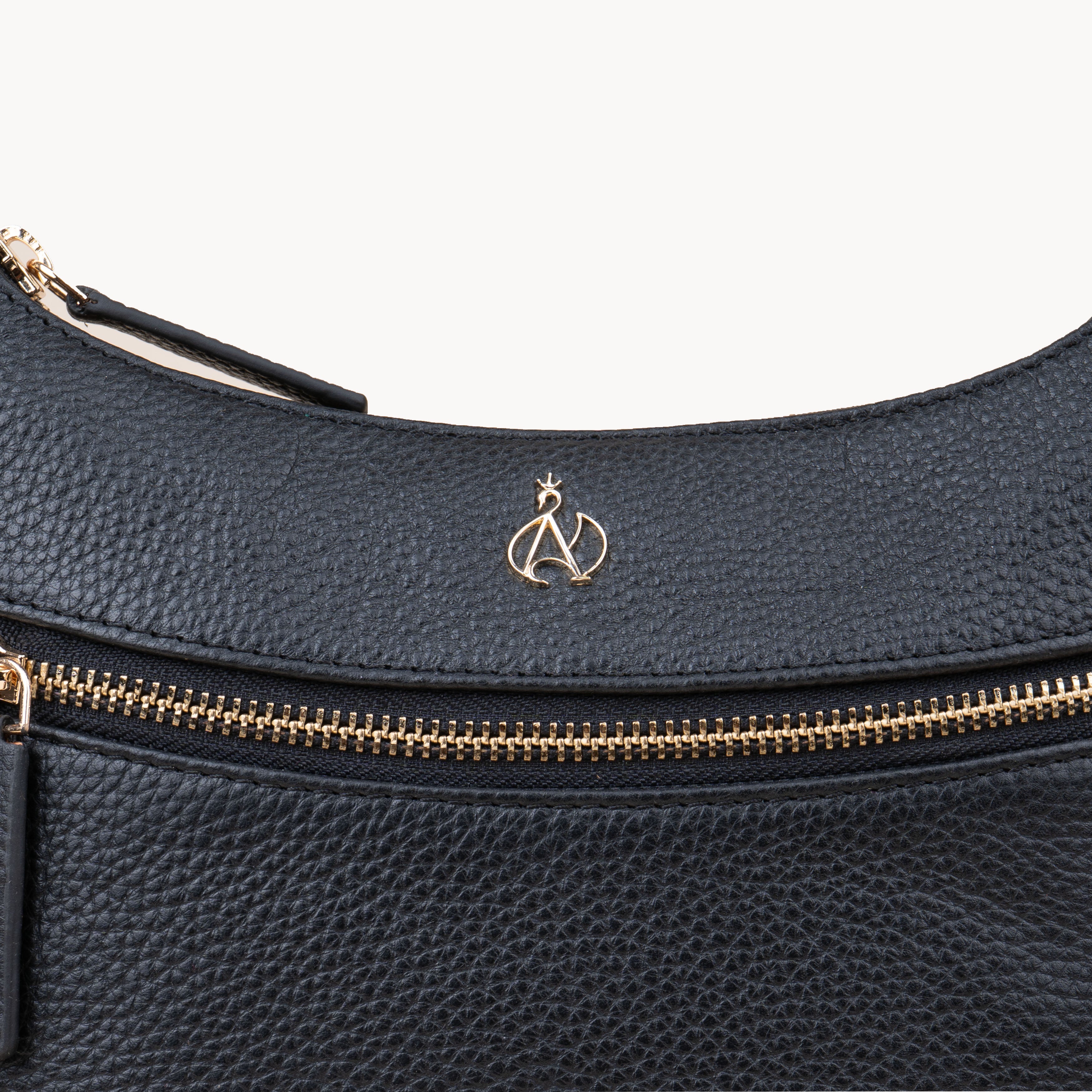 'SALLY' Black Pebble Grain Real Leather Crossbody Bag