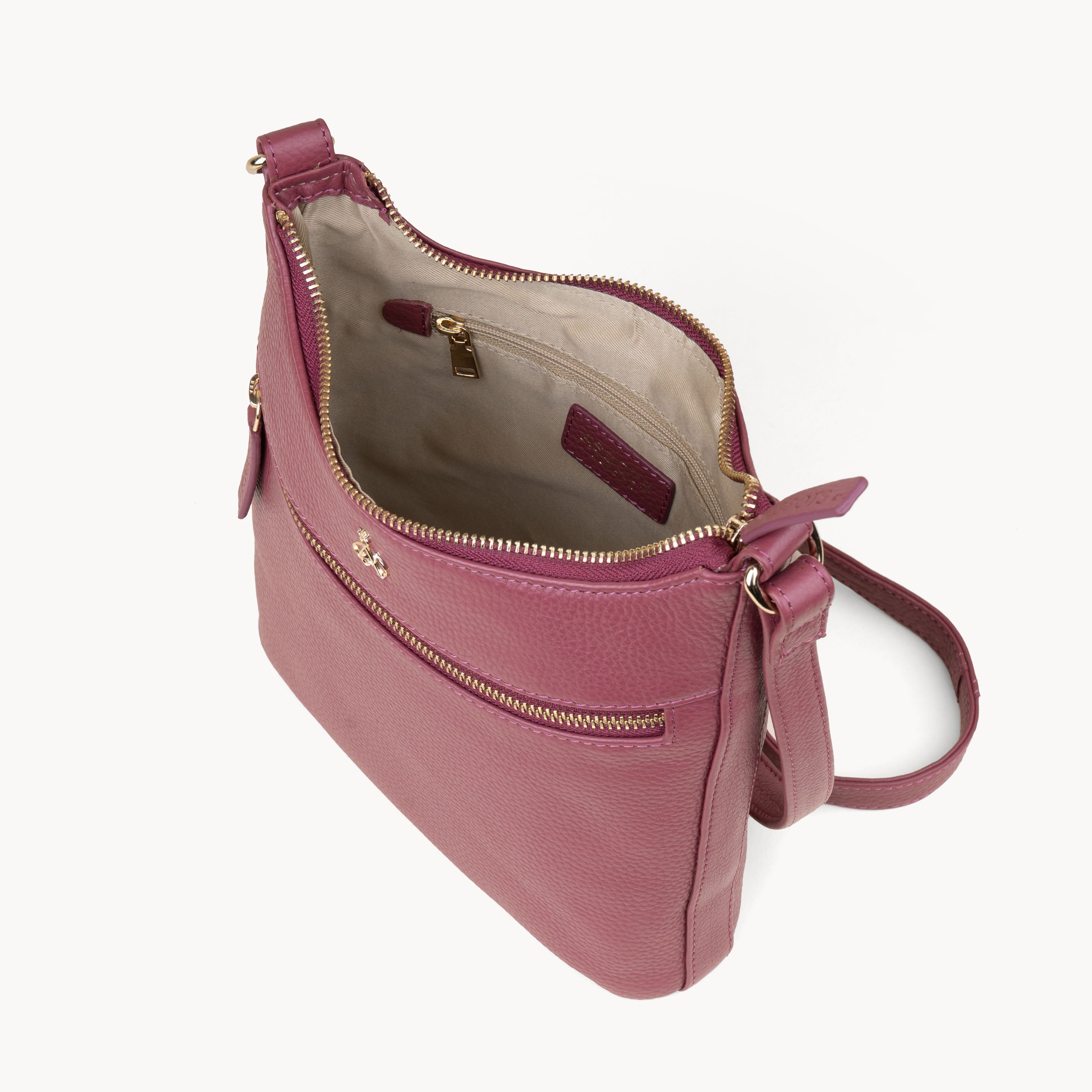 'SALLY' Carmine Pink Pebble Grain Real Leather Crossbody Bag