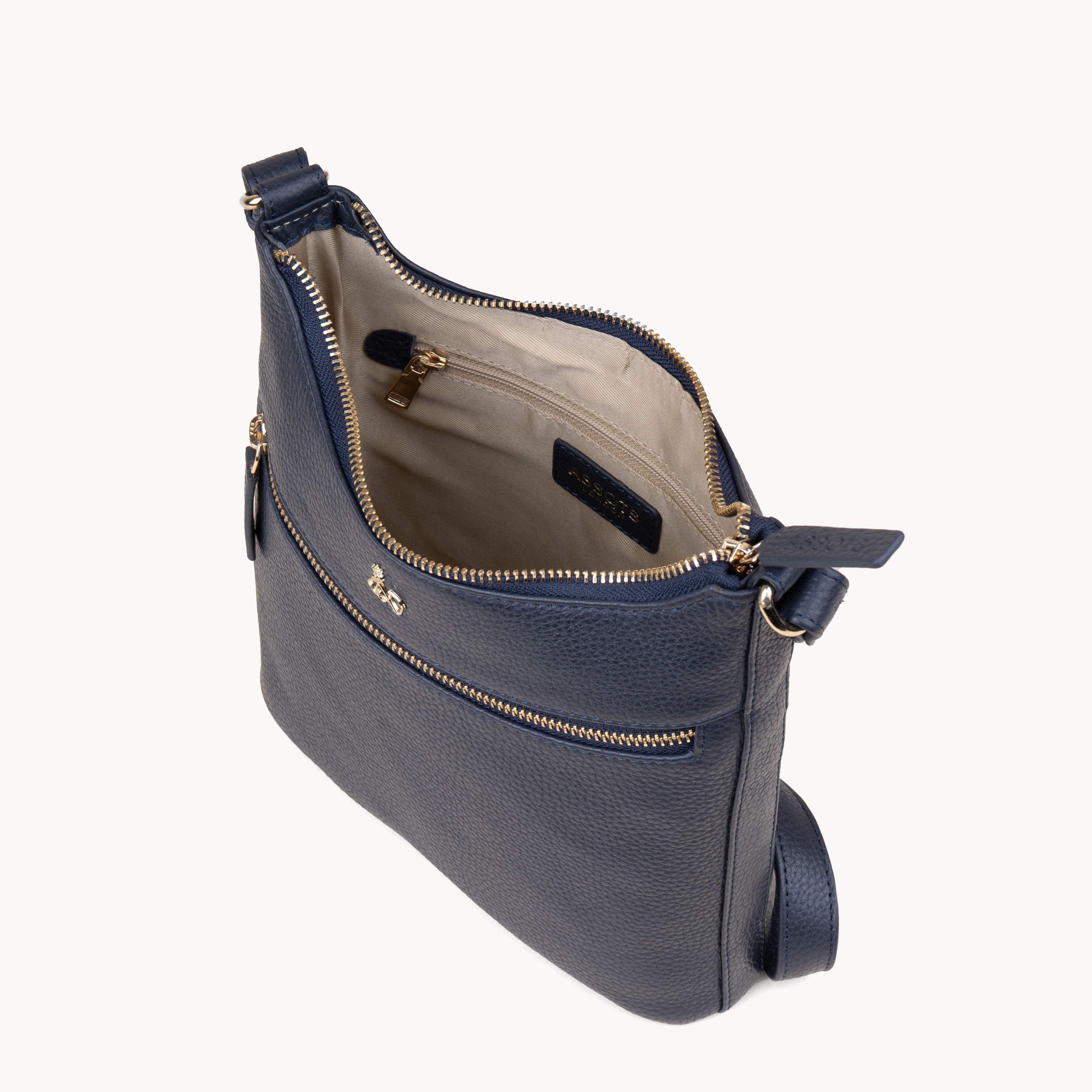 'SALLY' Navy Pebble Grain Real Leather Crossbody Bag