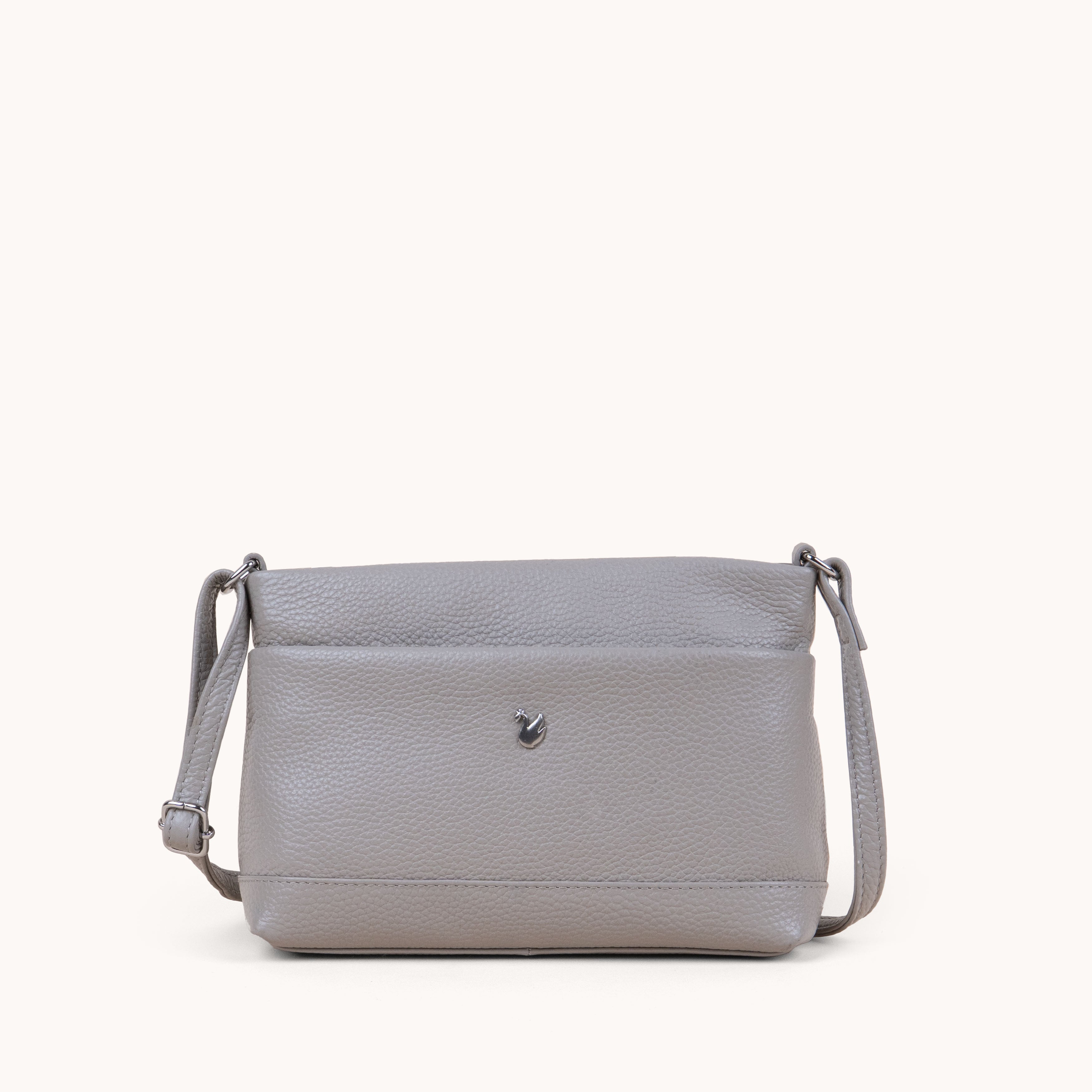 'SANDRA' Fog Grey Pebble Grain Real Leather Crossbody Bag