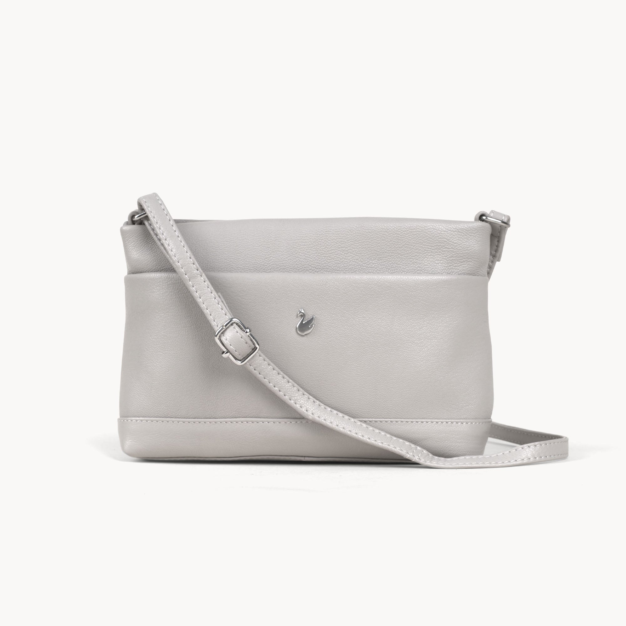 'SANDRA' Ice Grey Soft Nappa Full Grain Real Leather Crossbody Bag