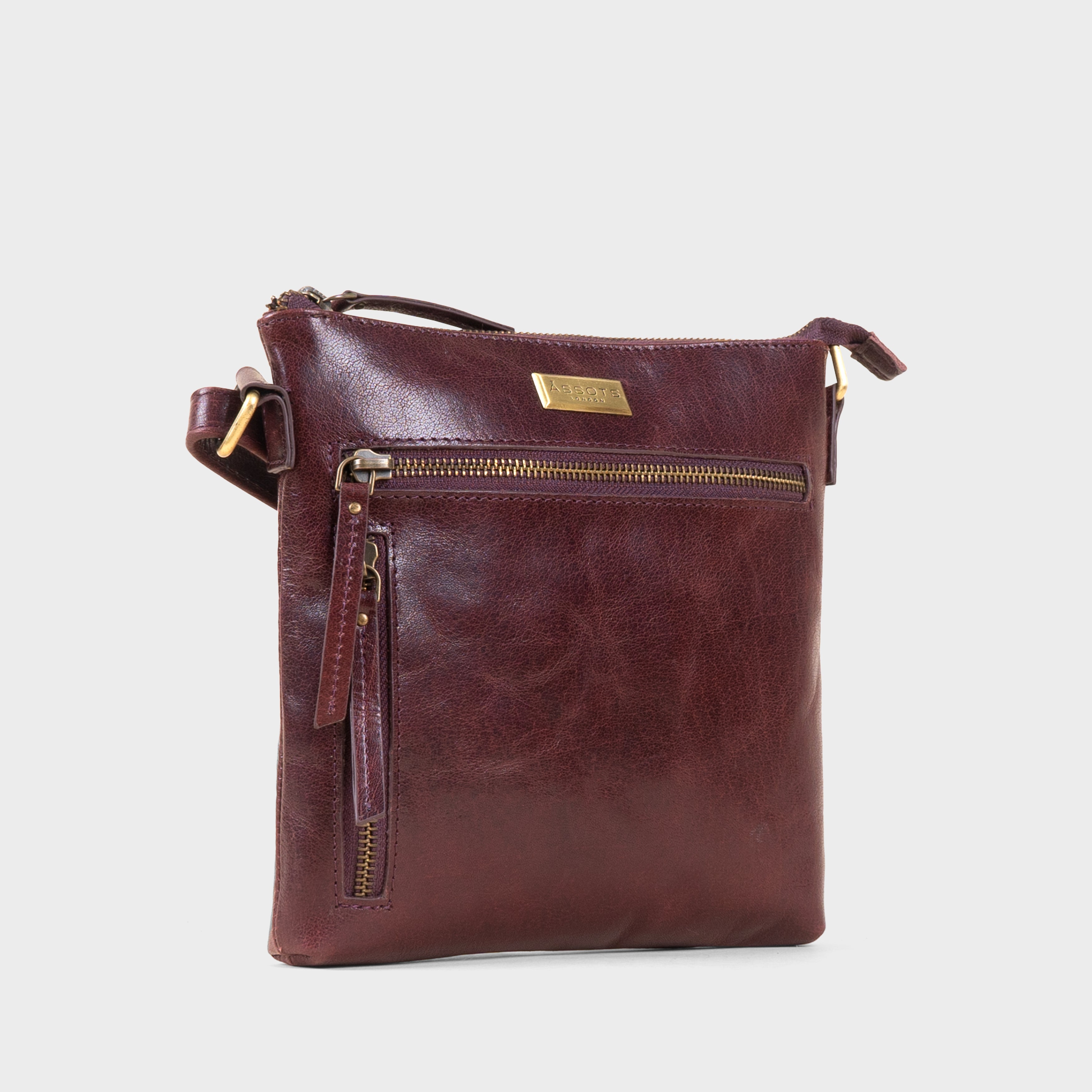 'RUE' Plum Waxy VT Real Leather Crossbody Bag