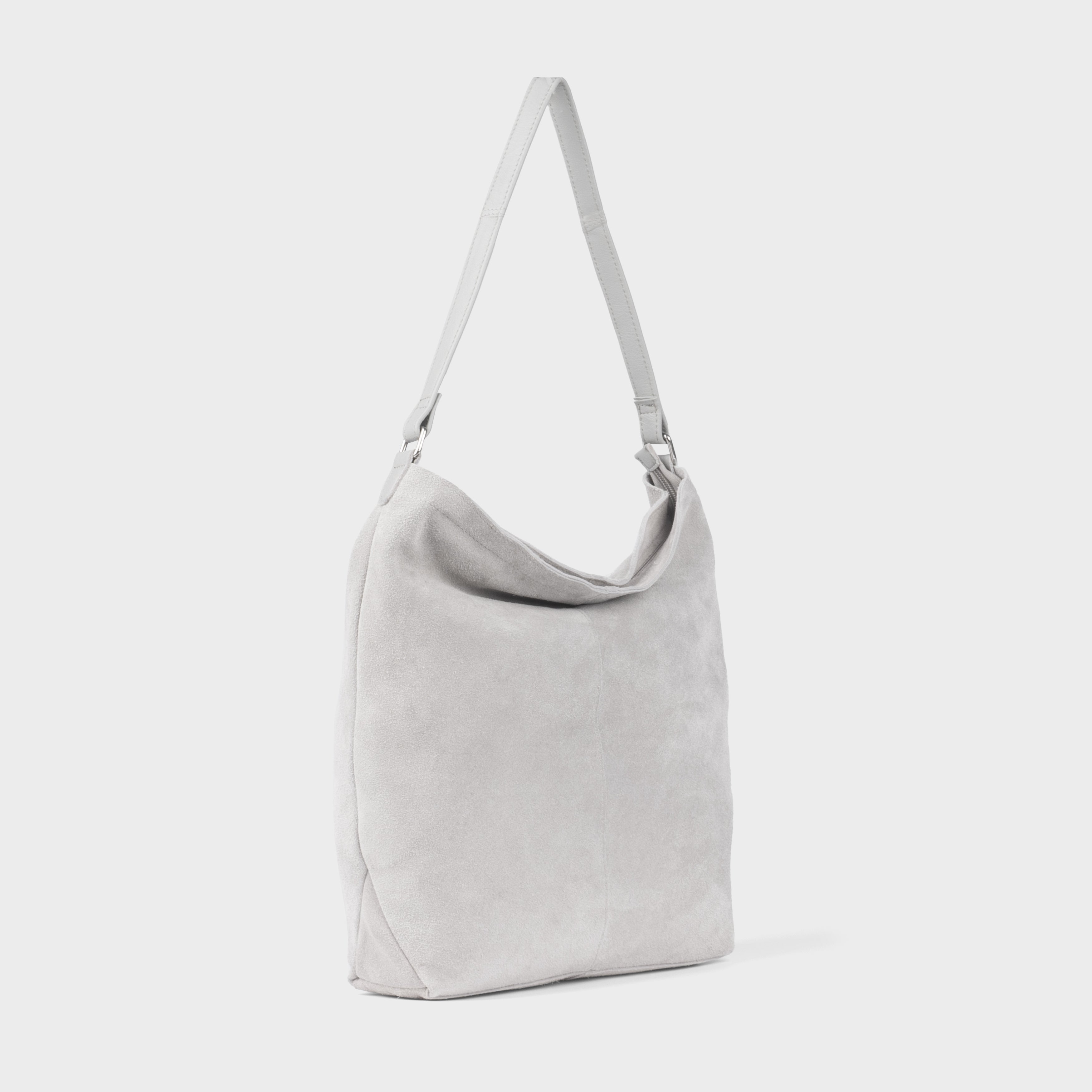 'TINA' Grey Suede Real Leather Unlined Slouchy Shopper Tote Bag