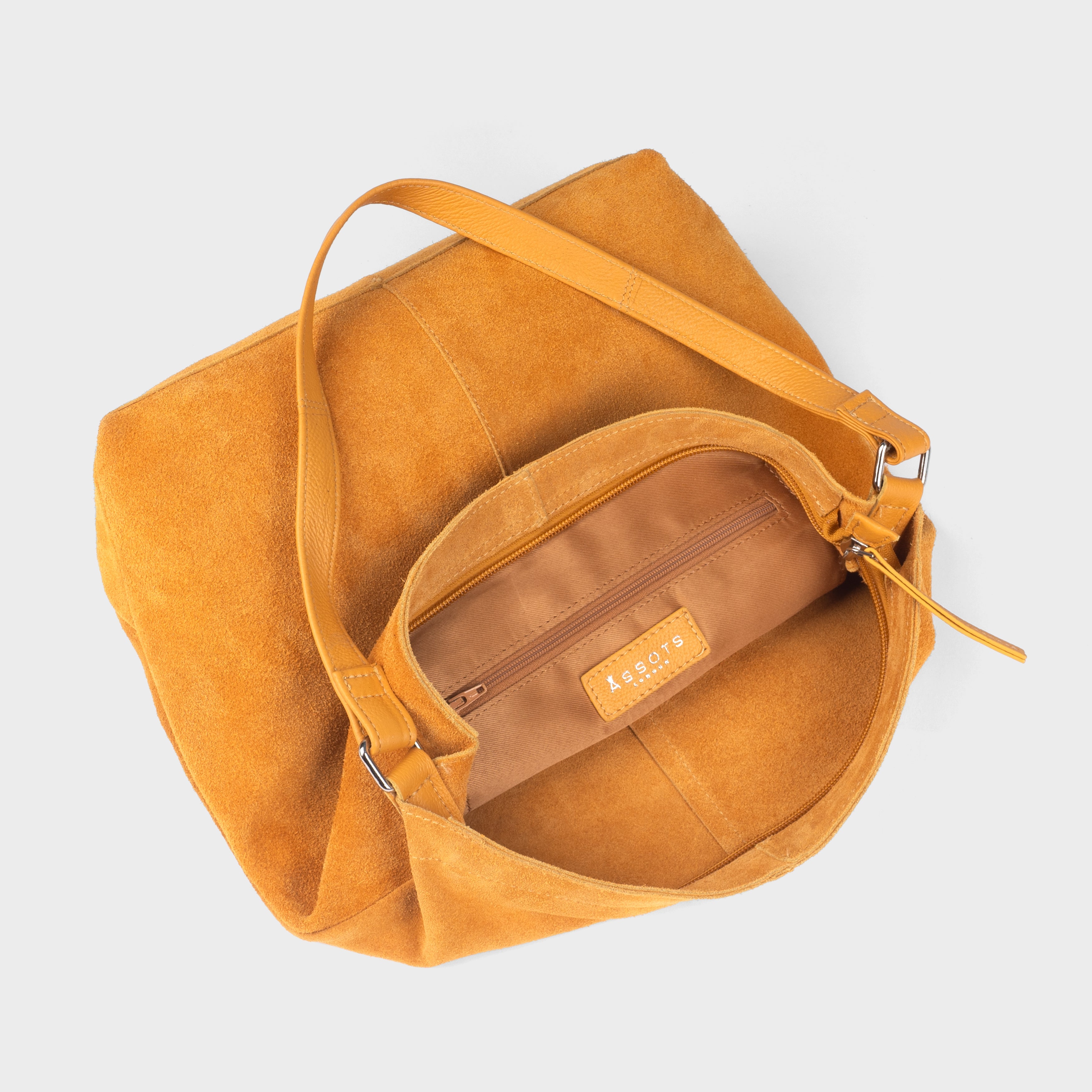 'TINA' Mustard Suede Real Leather Unlined Slouchy Shopper Tote Bag