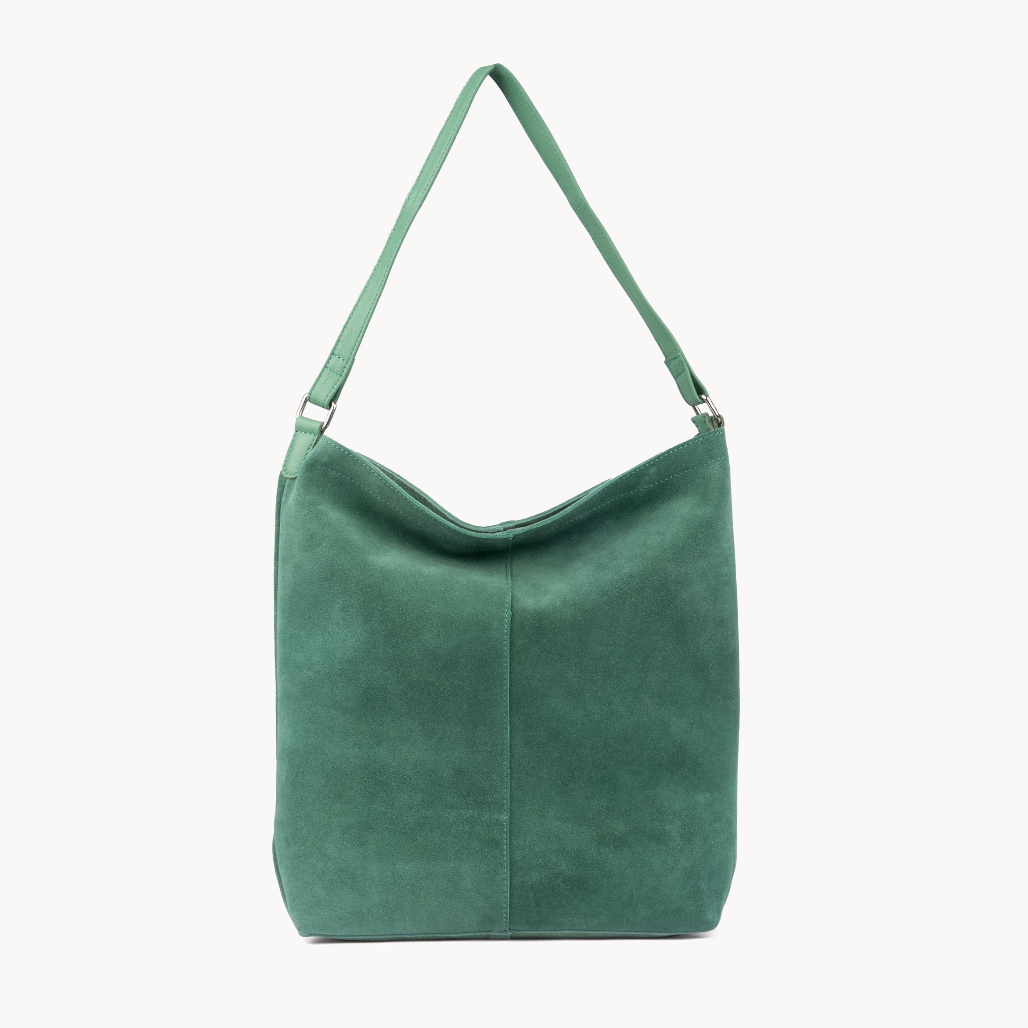 'TINA' Green Suede Real Leather Unlined Slouchy Shopper Tote Bag