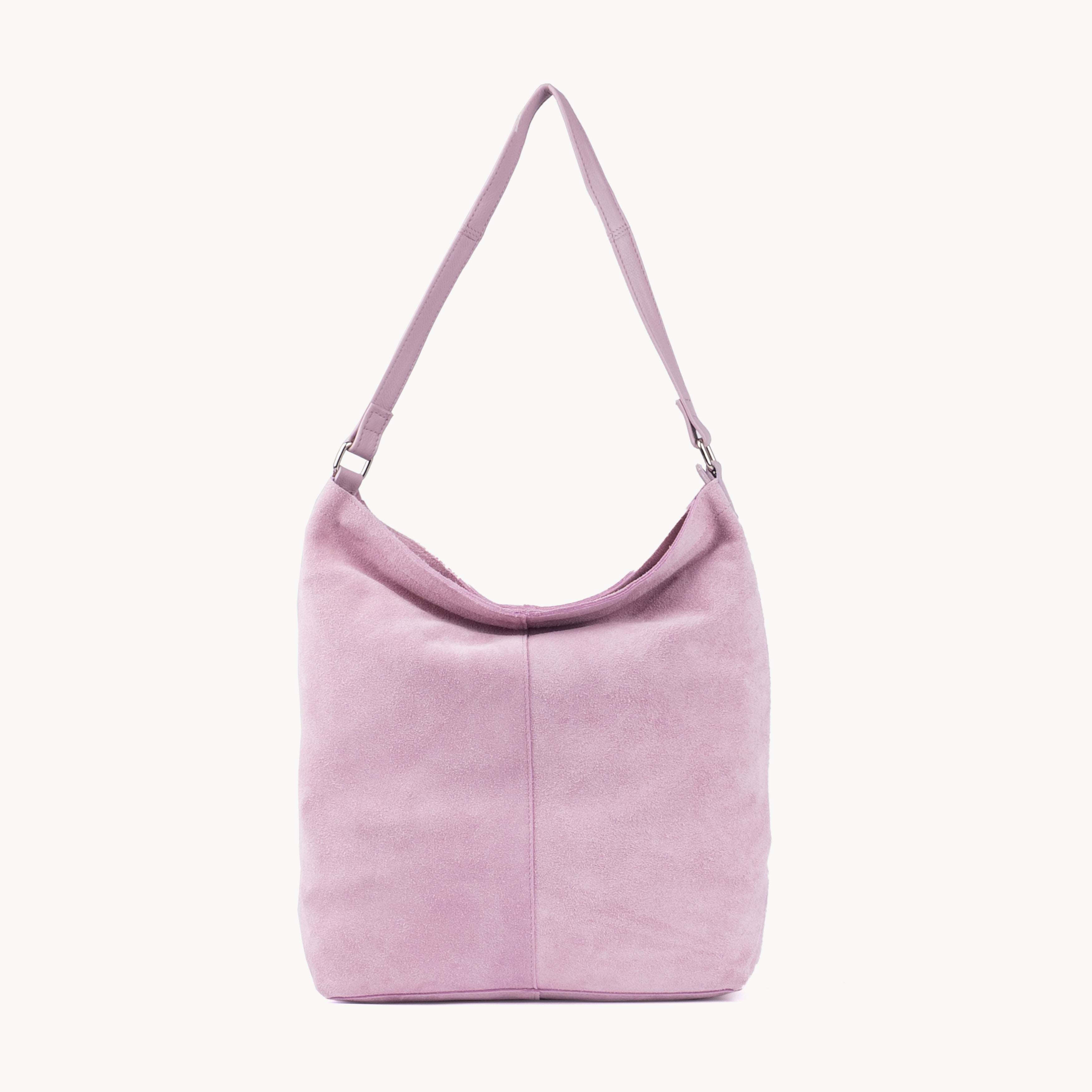 'TINA' Lilac Purple Suede Real Leather Unlined Slouchy Shopper Tote Bag