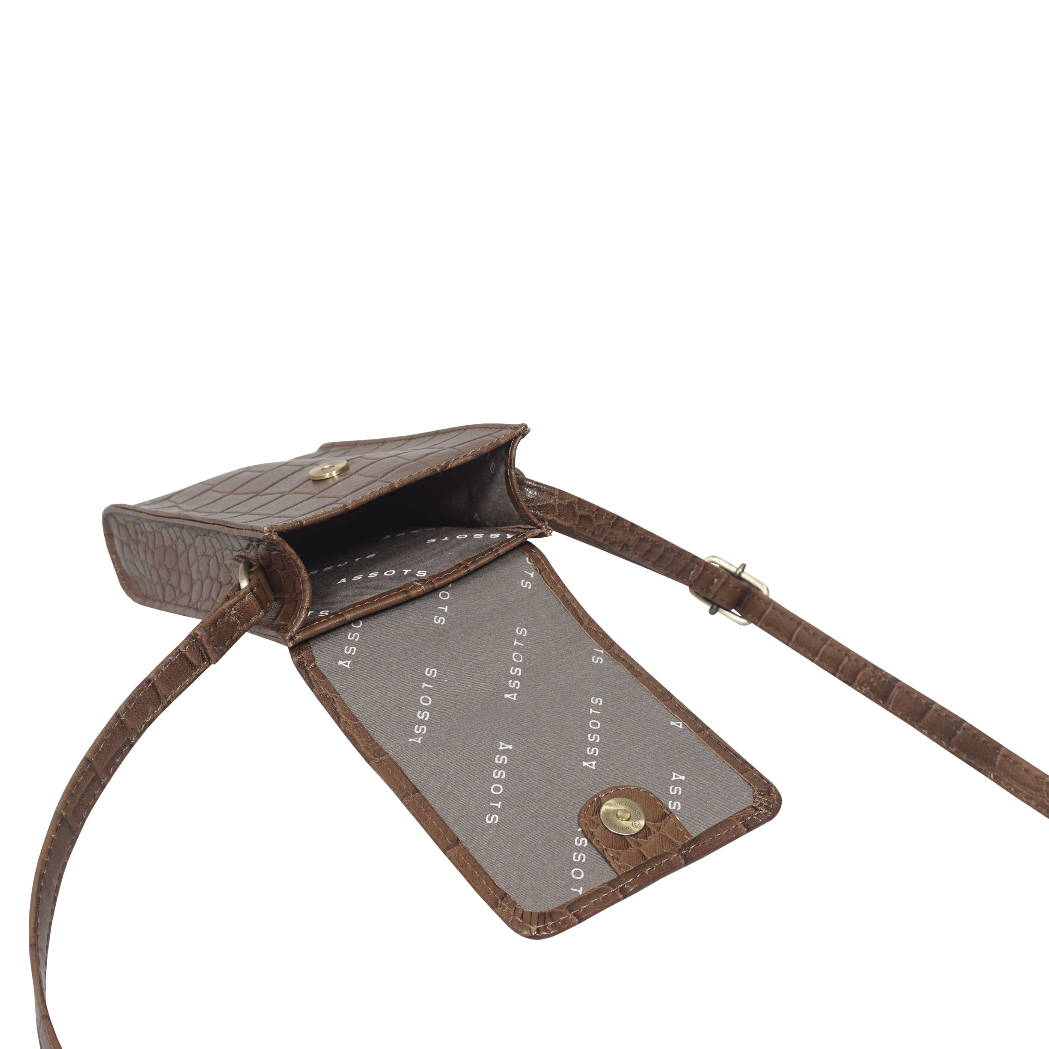 'TRACY' Tan Croc Real Leather Crossbody Phone Bag
