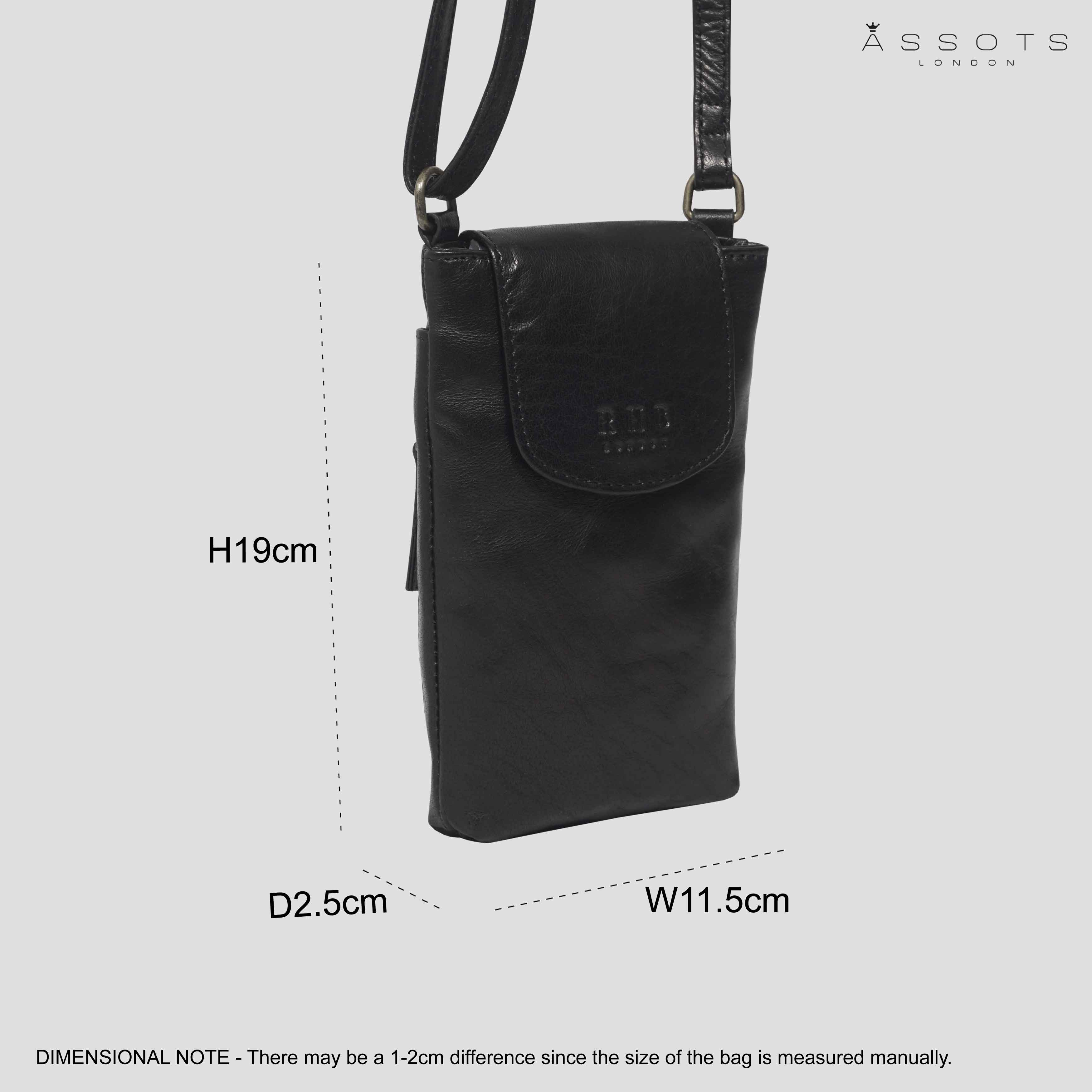 'THEA' Black Polished VT Real Leather Mobile Phone Crossbody Bag
