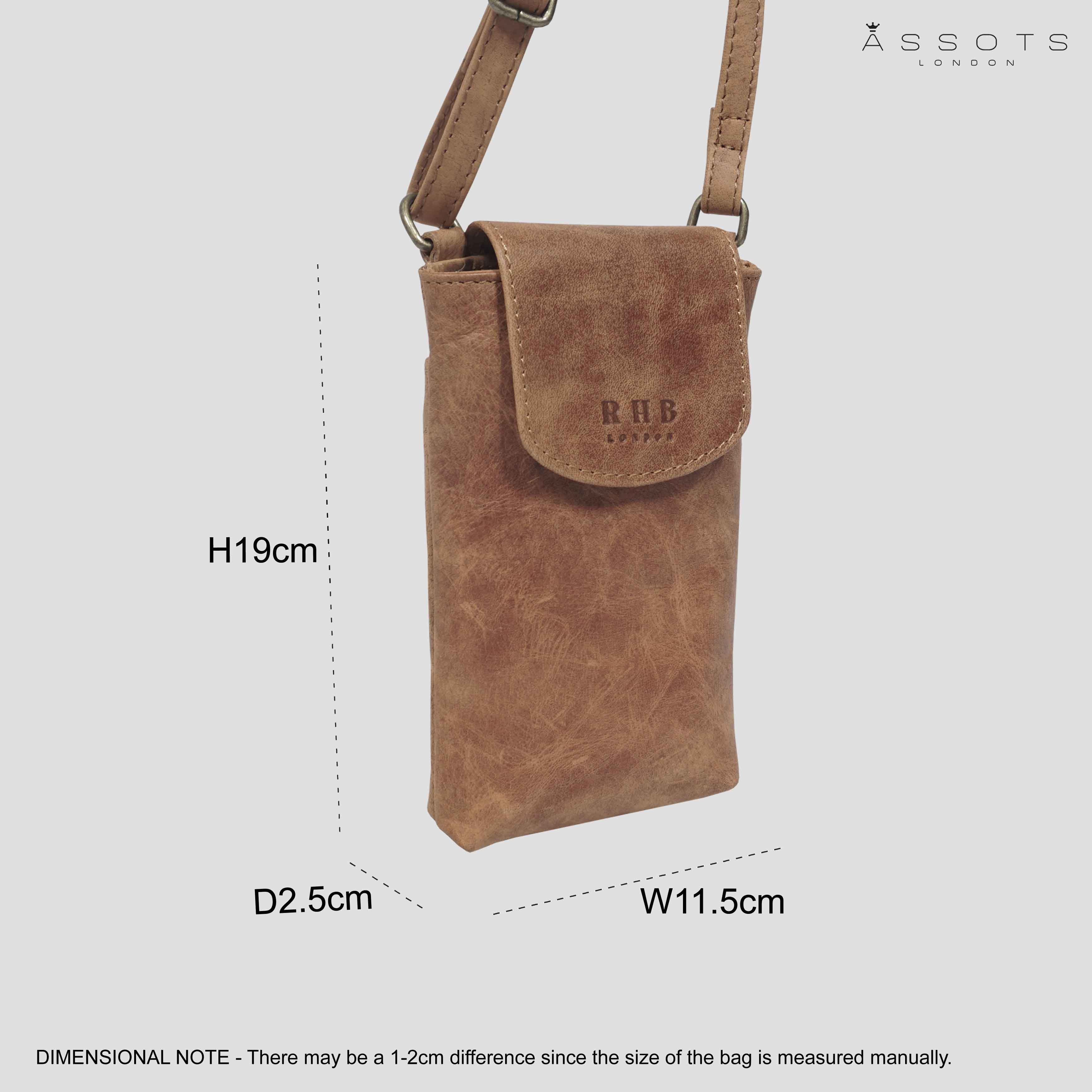 'THEA' Tan Distressed Real Leather Mobile Phone Crossbody Bag