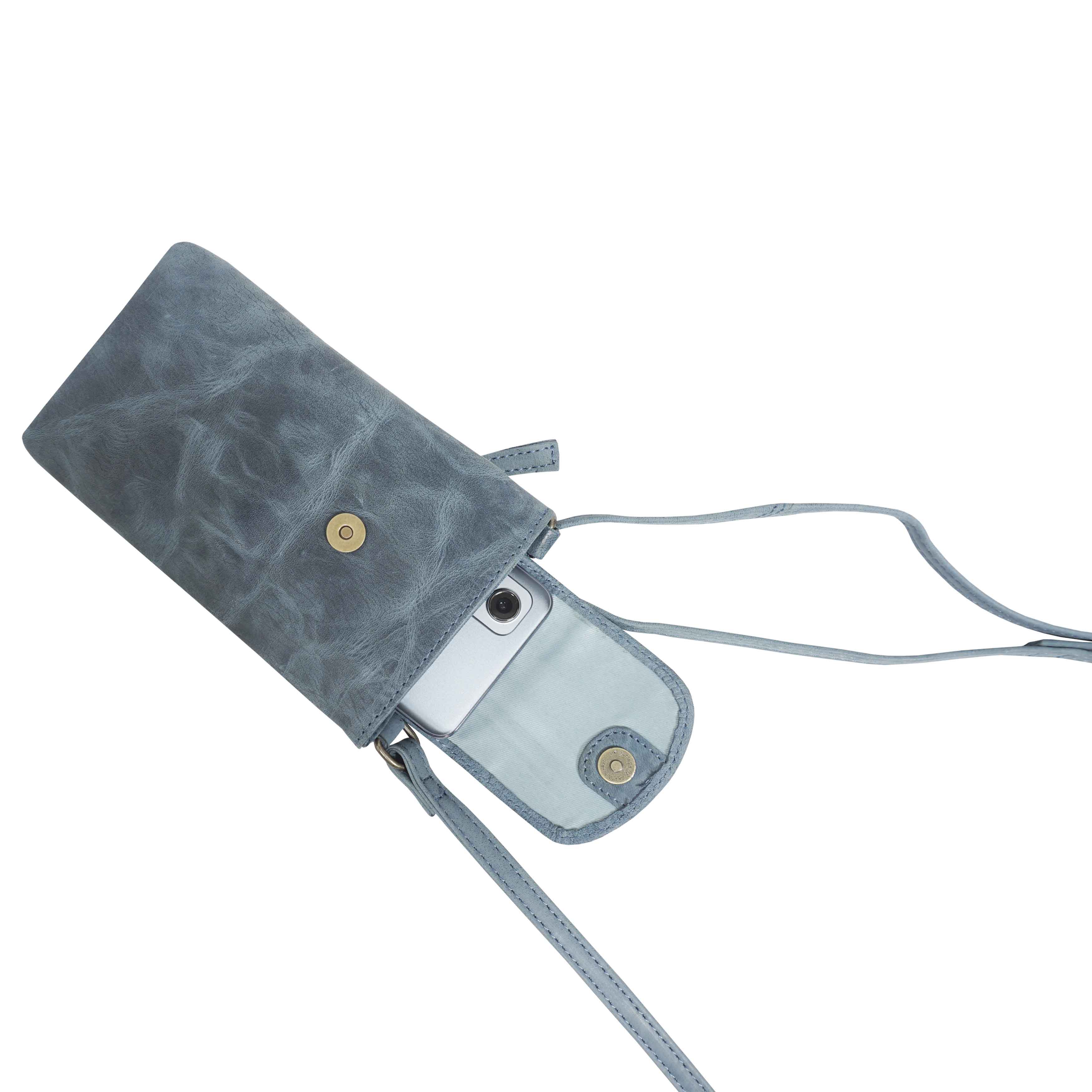 'THEA' Denim Distressed Real Leather Mobile Phone Crossbody Bag