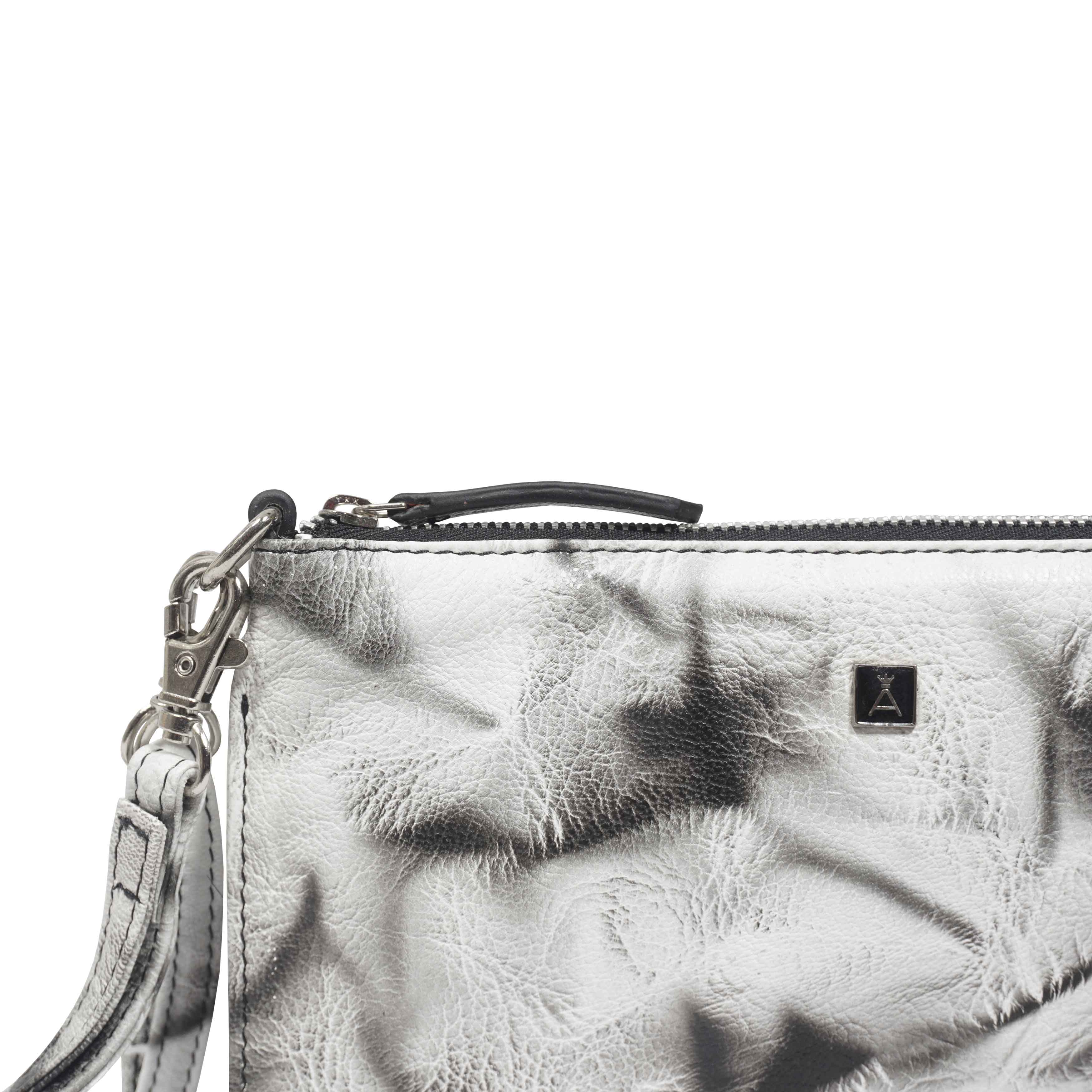 'TODD' Black & White Tie Dye Real Leather Crossbody Wristlet Bag