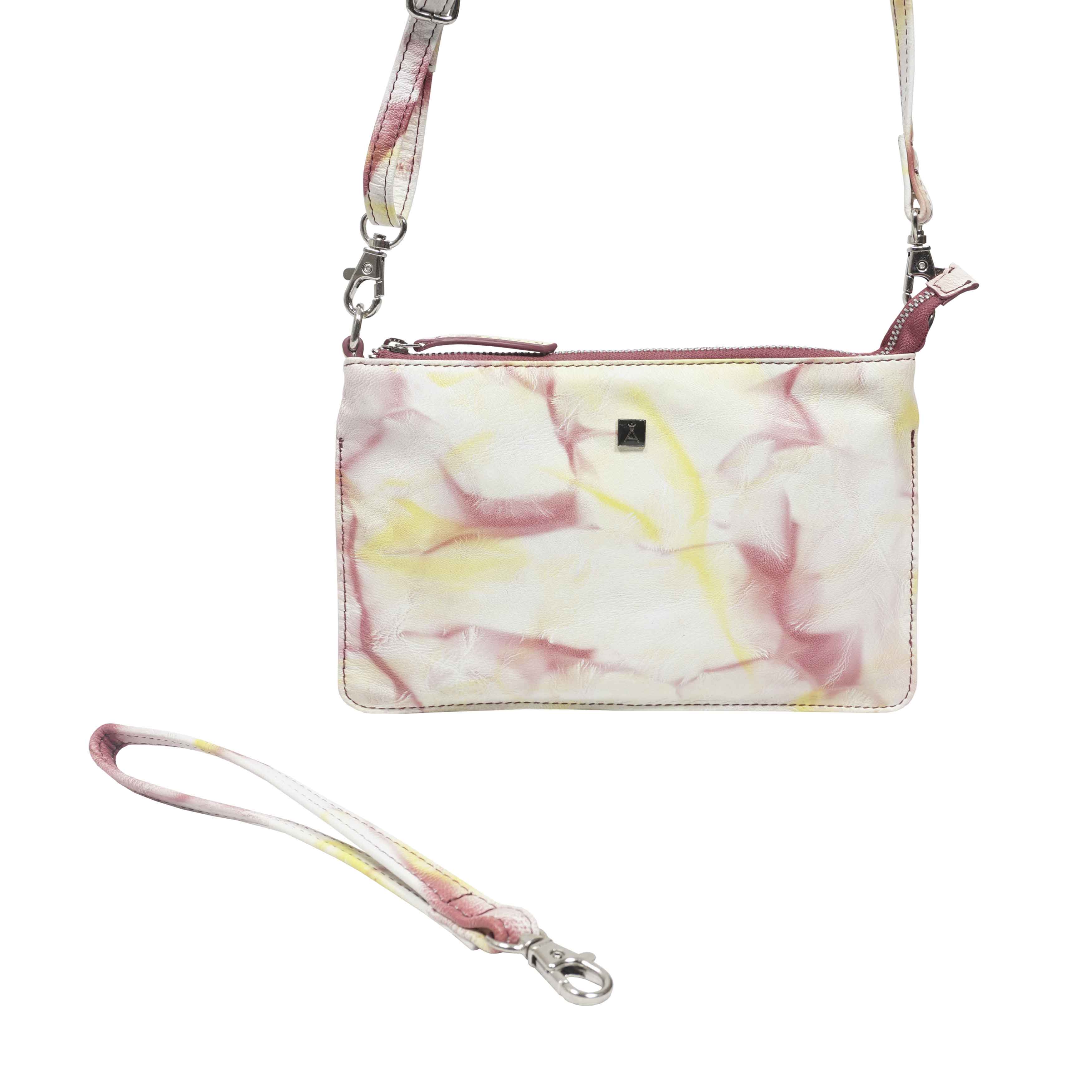 'TODD' Yellow & Red Tie Dye Real Leather Crossbody Wristlet Bag