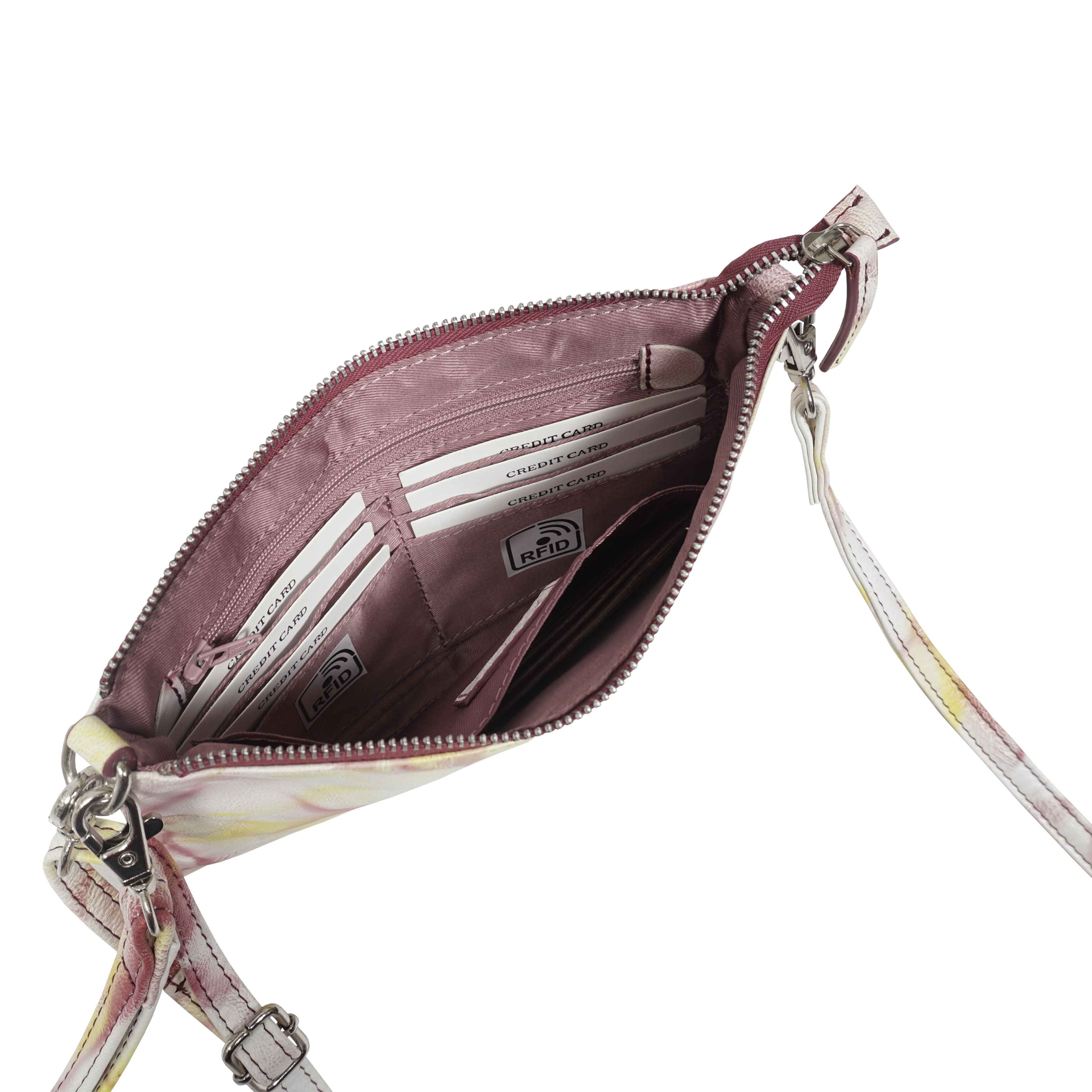 'TODD' Yellow & Red Tie Dye Real Leather Crossbody Wristlet Bag