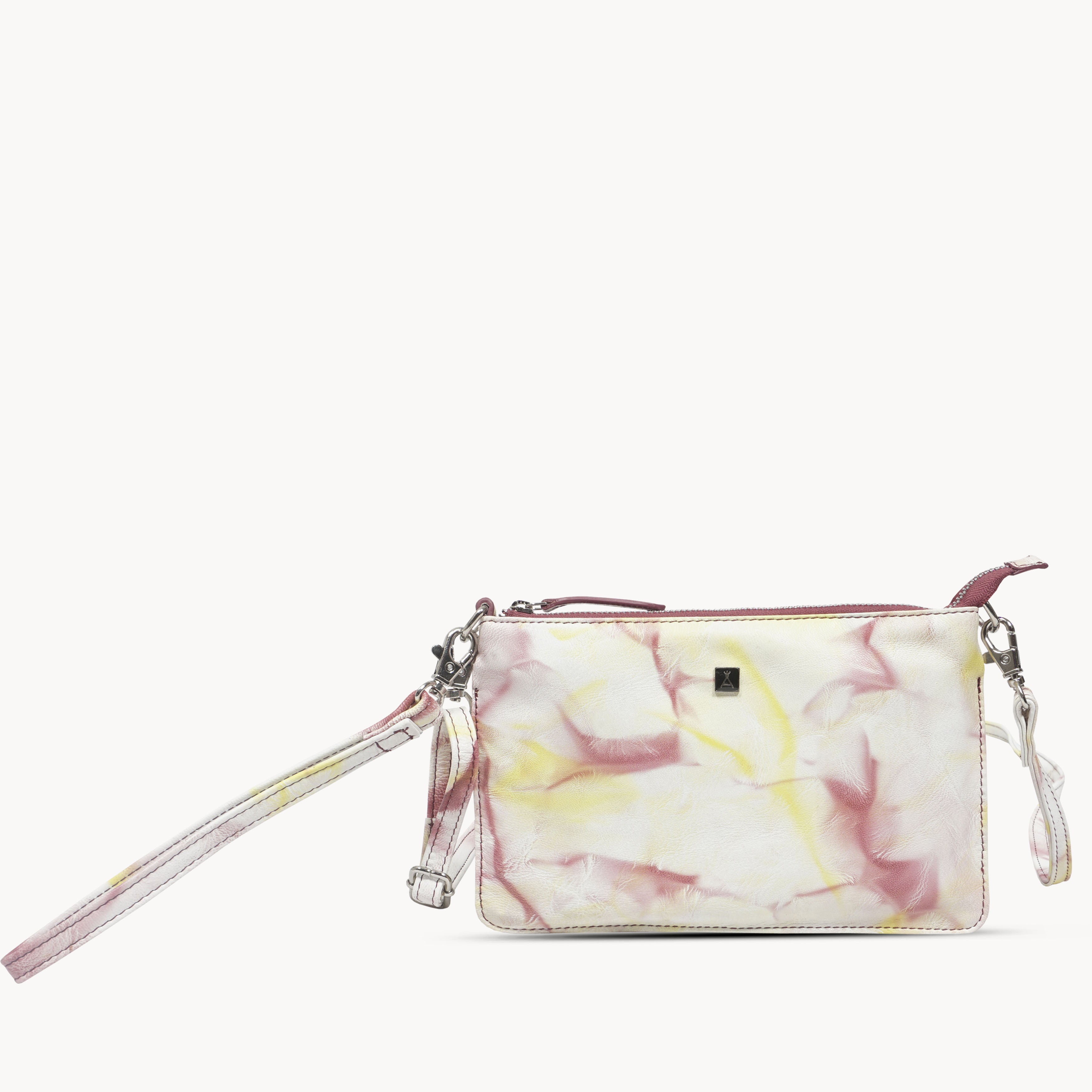 'TODD' Yellow & Red Tie Dye Real Leather Crossbody Wristlet Bag