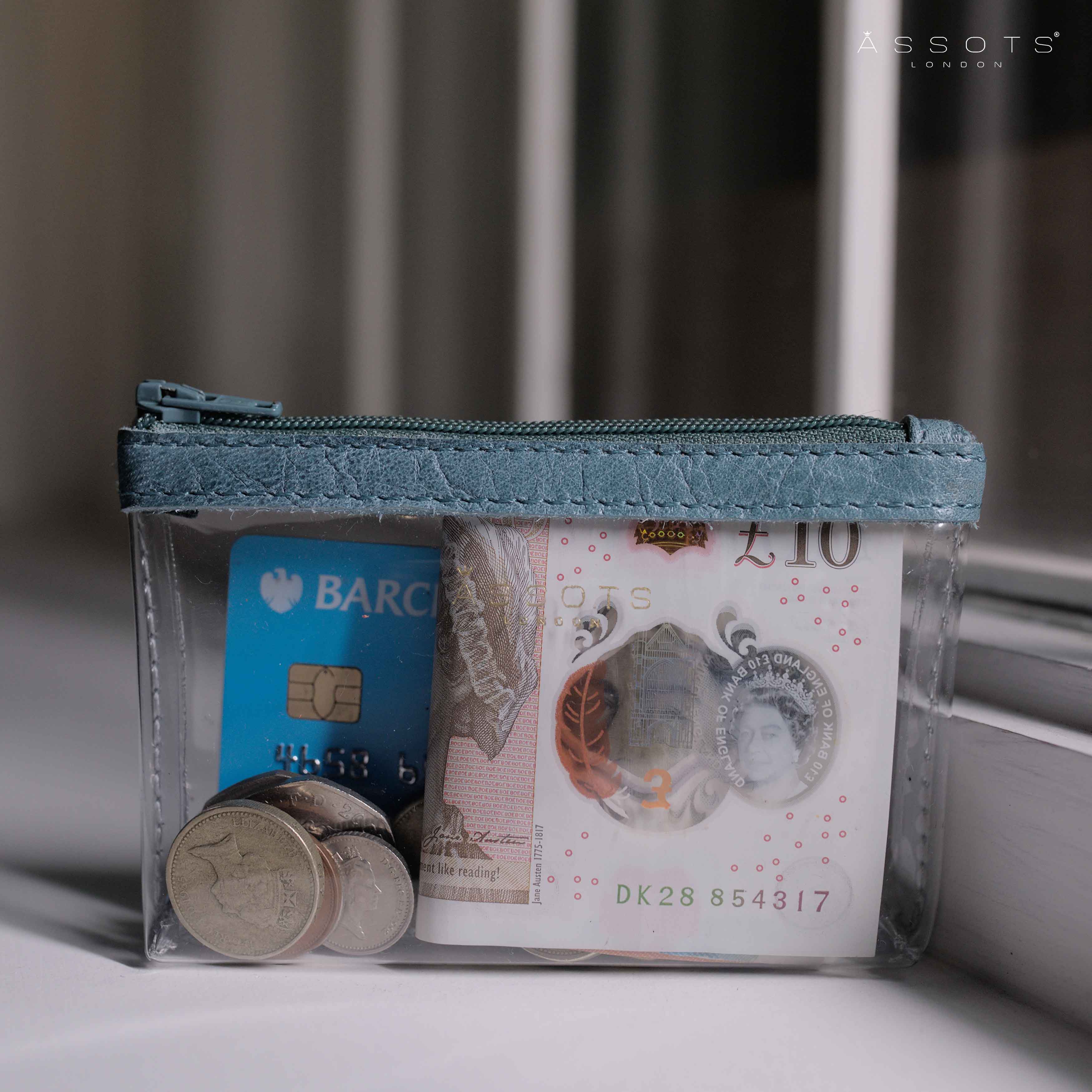 'DINAH' Transparent Zip Top Ocean Blue Coin Purse