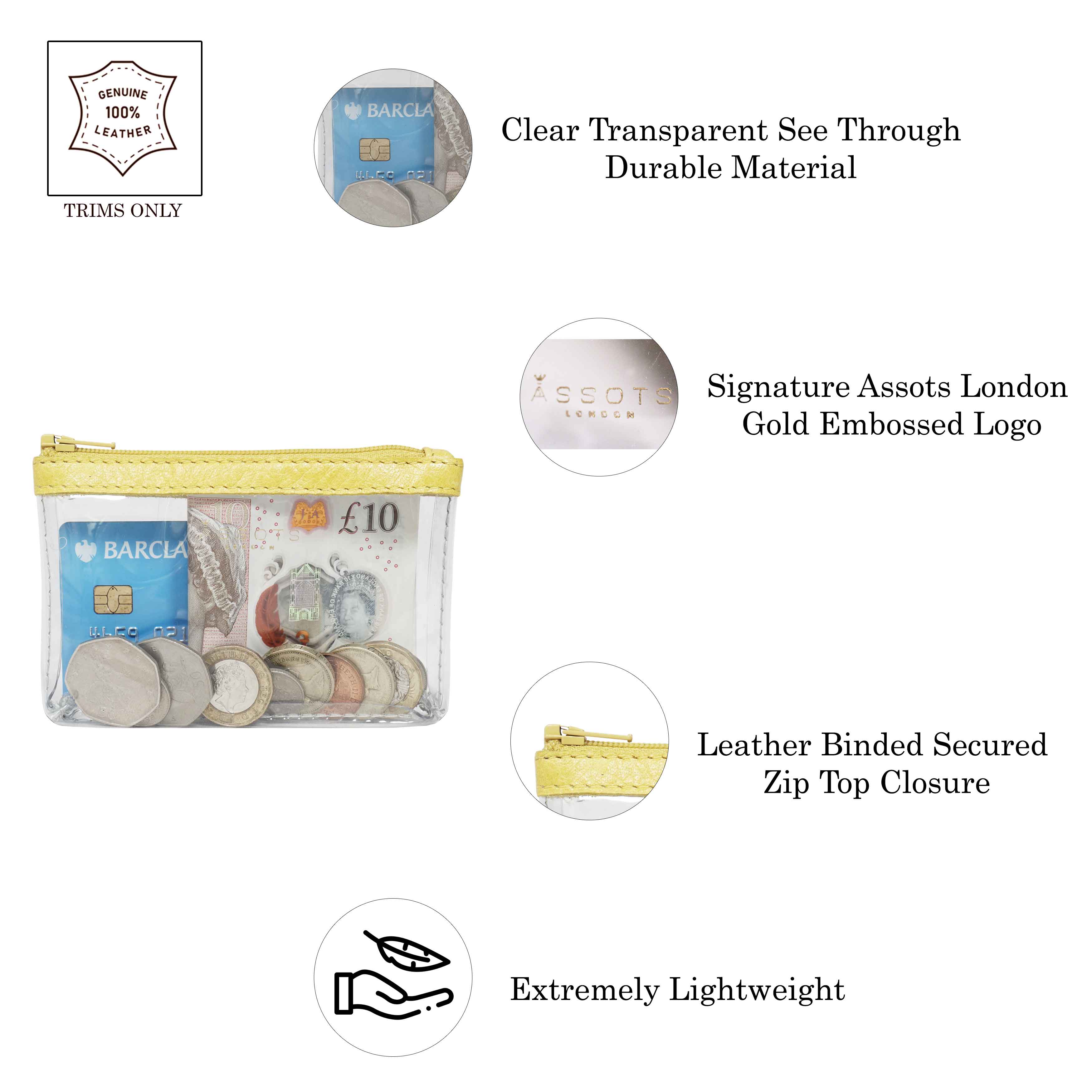 'DINAH' Transparent Zip Top Yellow Coin Purse