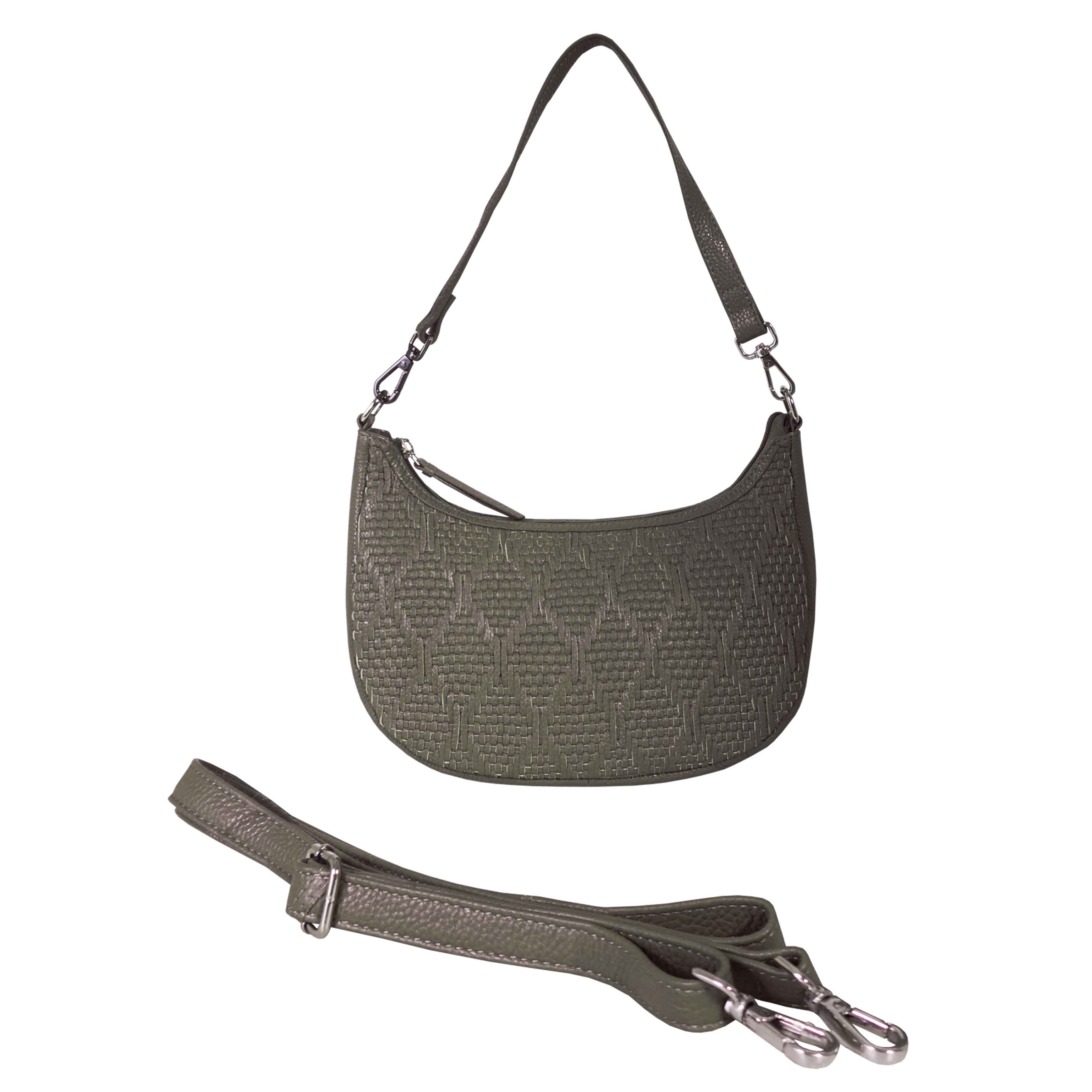'Wonder Weave' Light Olive Real Leather Woven Designer Shoulder Crossbody Bag