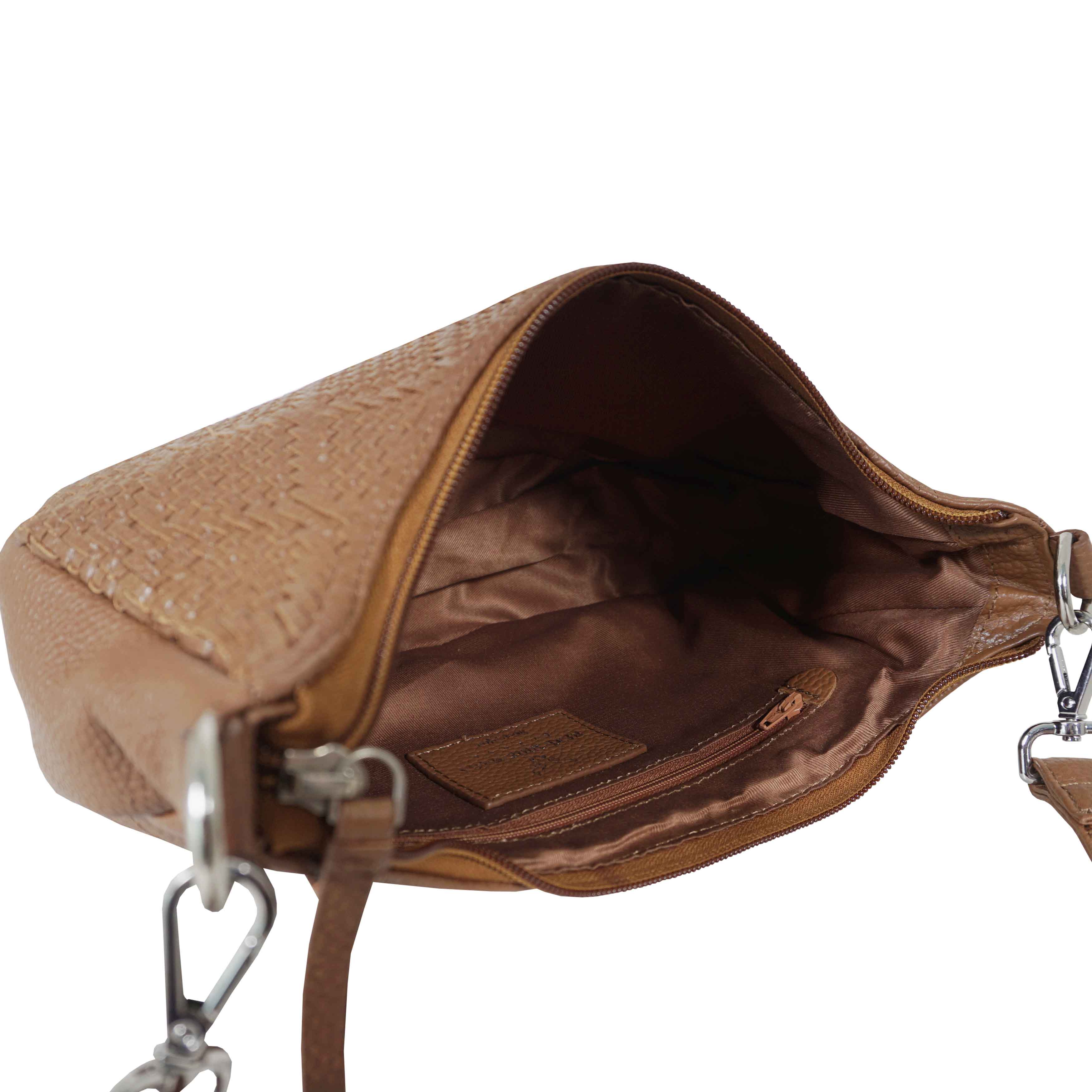 'Wonder Weave' Dark Tan Real Leather Woven Designer Shoulder Crossbody Bag