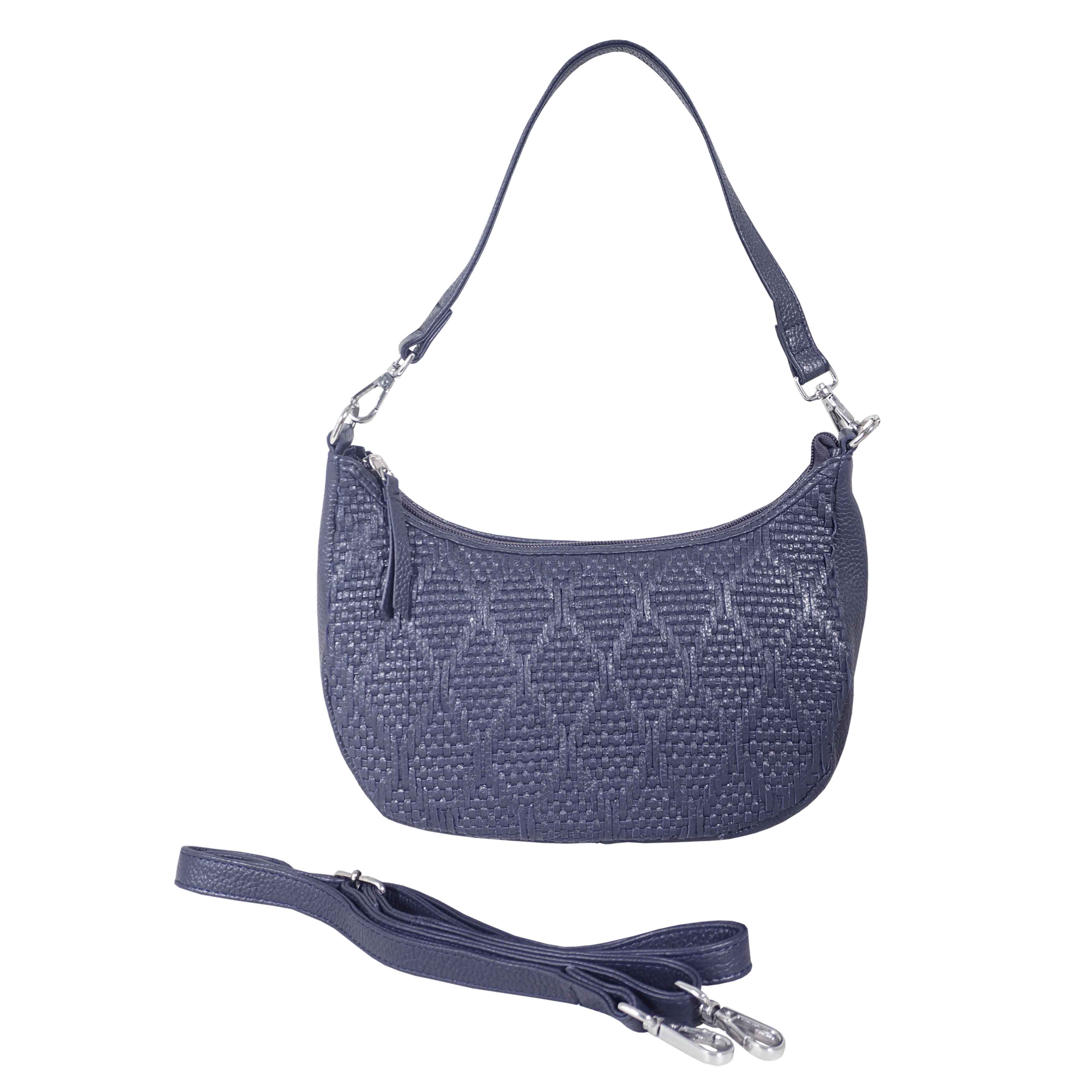 'Wonder Weave' Navy Real Leather Woven Designer Shoulder Crossbody Bag