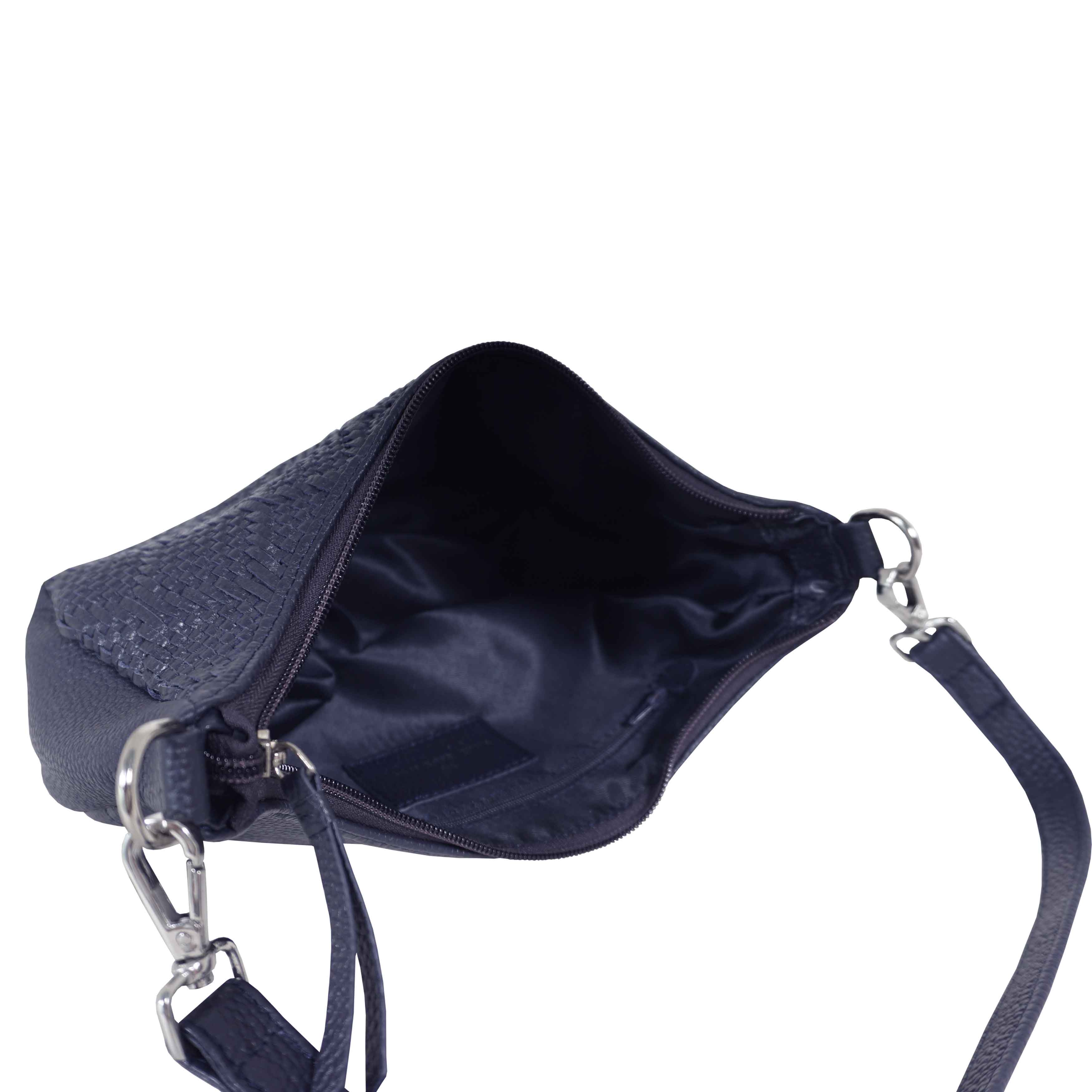 'Wonder Weave' Navy Real Leather Woven Designer Shoulder Crossbody Bag