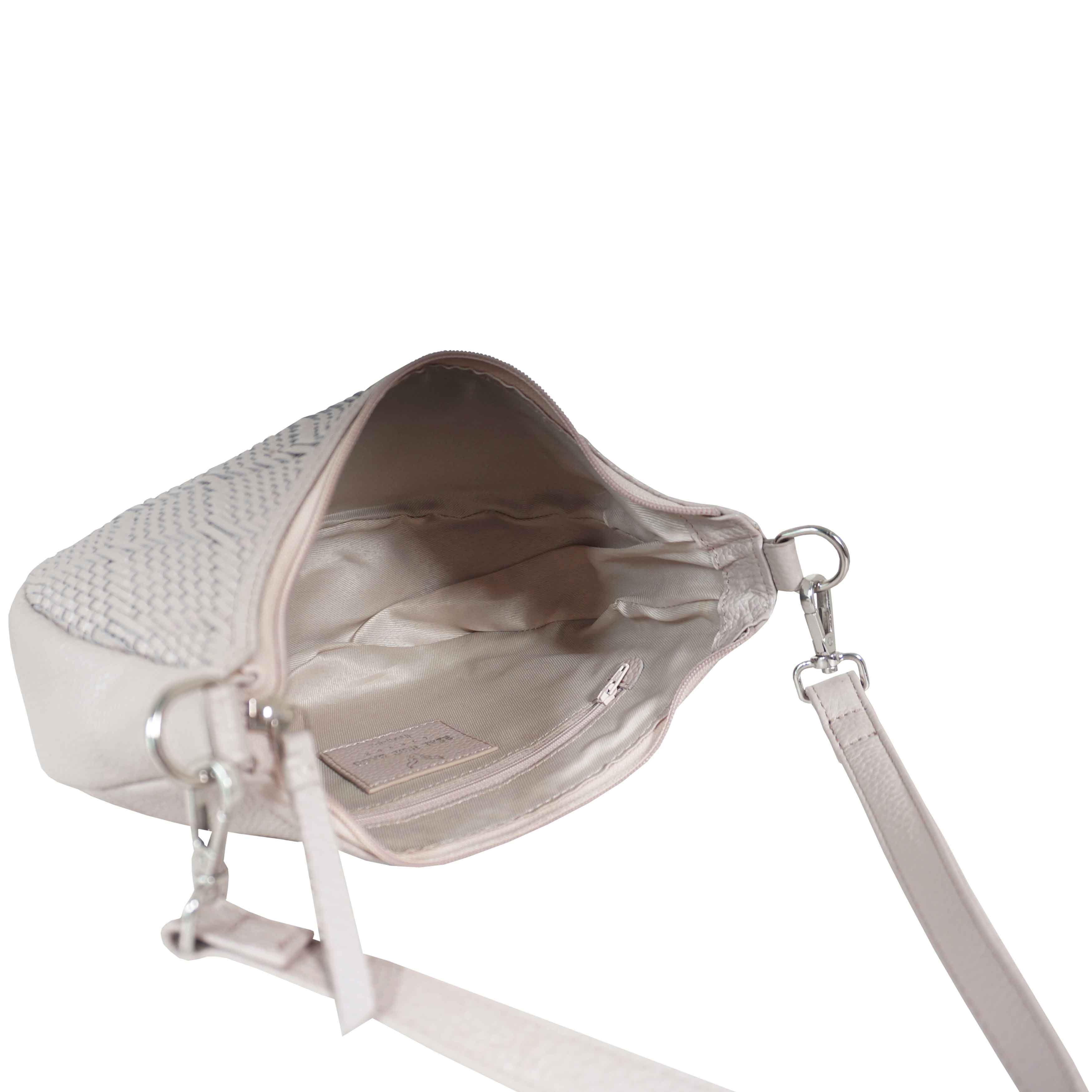 'Wonder Weave' Nude Pink Real Leather Woven Designer Shoulder Crossbody Bag