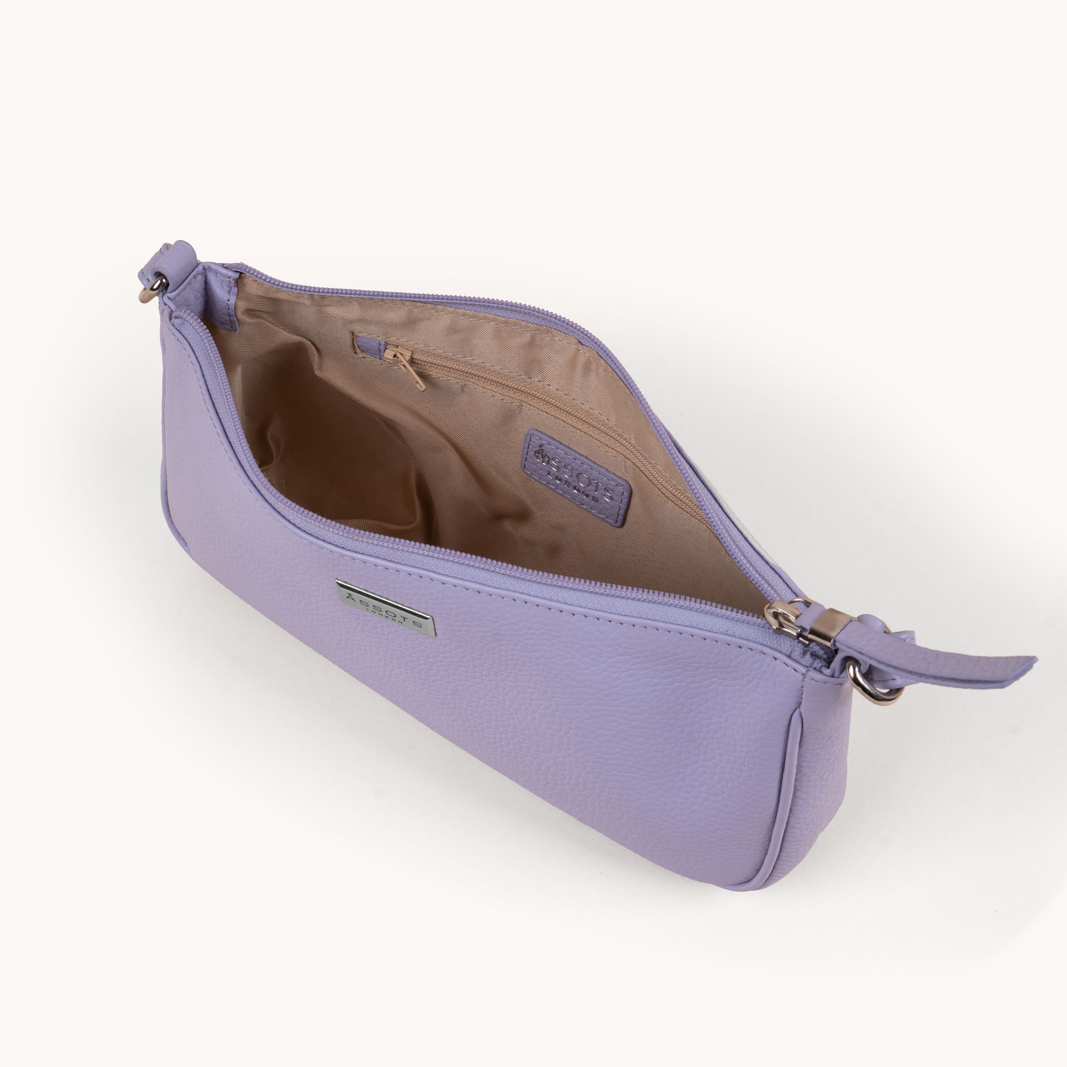'ZARA' Lilac Pebble Grain Real Leather Shoulder Bag