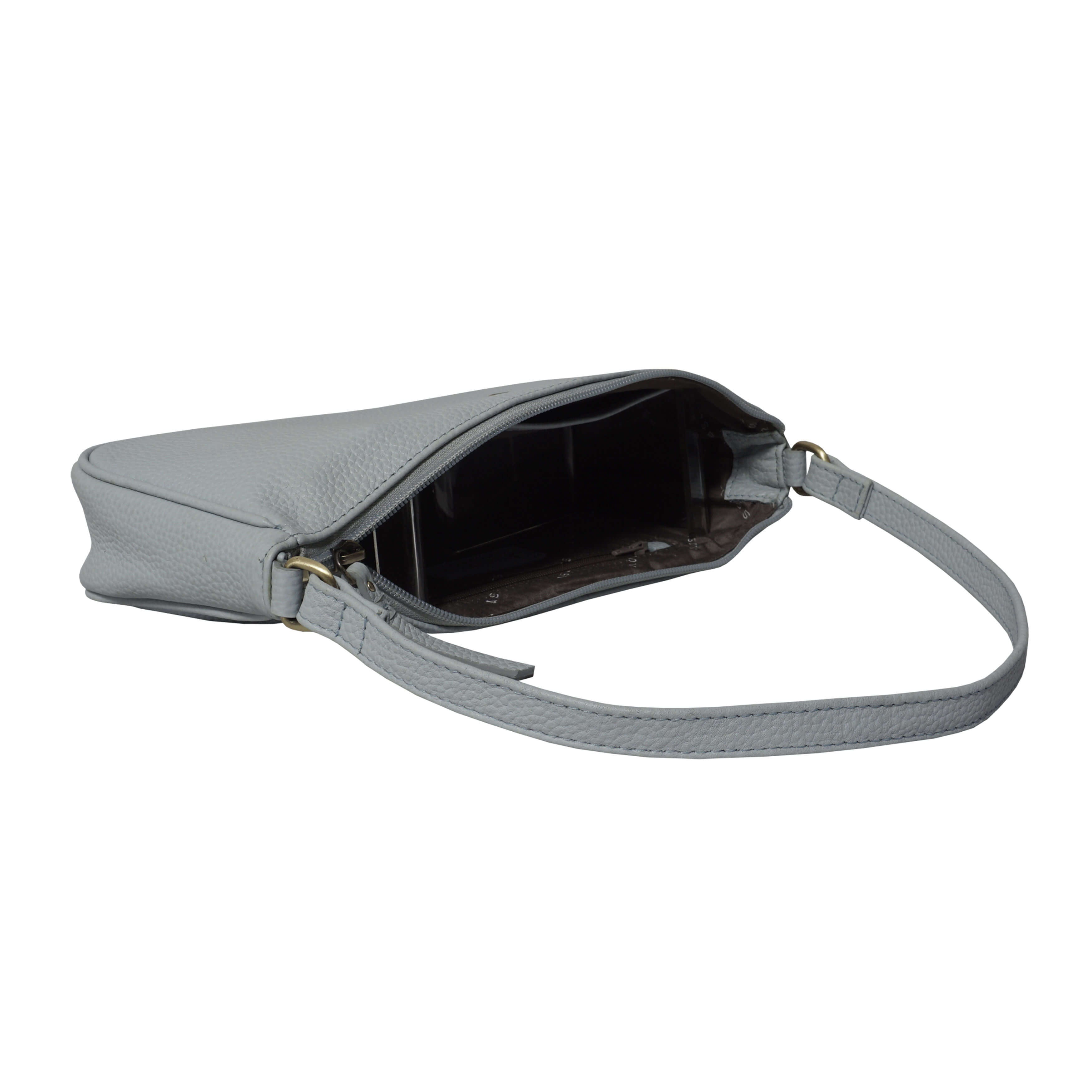 'ZARA' Cashmere Blue Soft Pebble Grain Real Leather Baguette Shoulder Bag