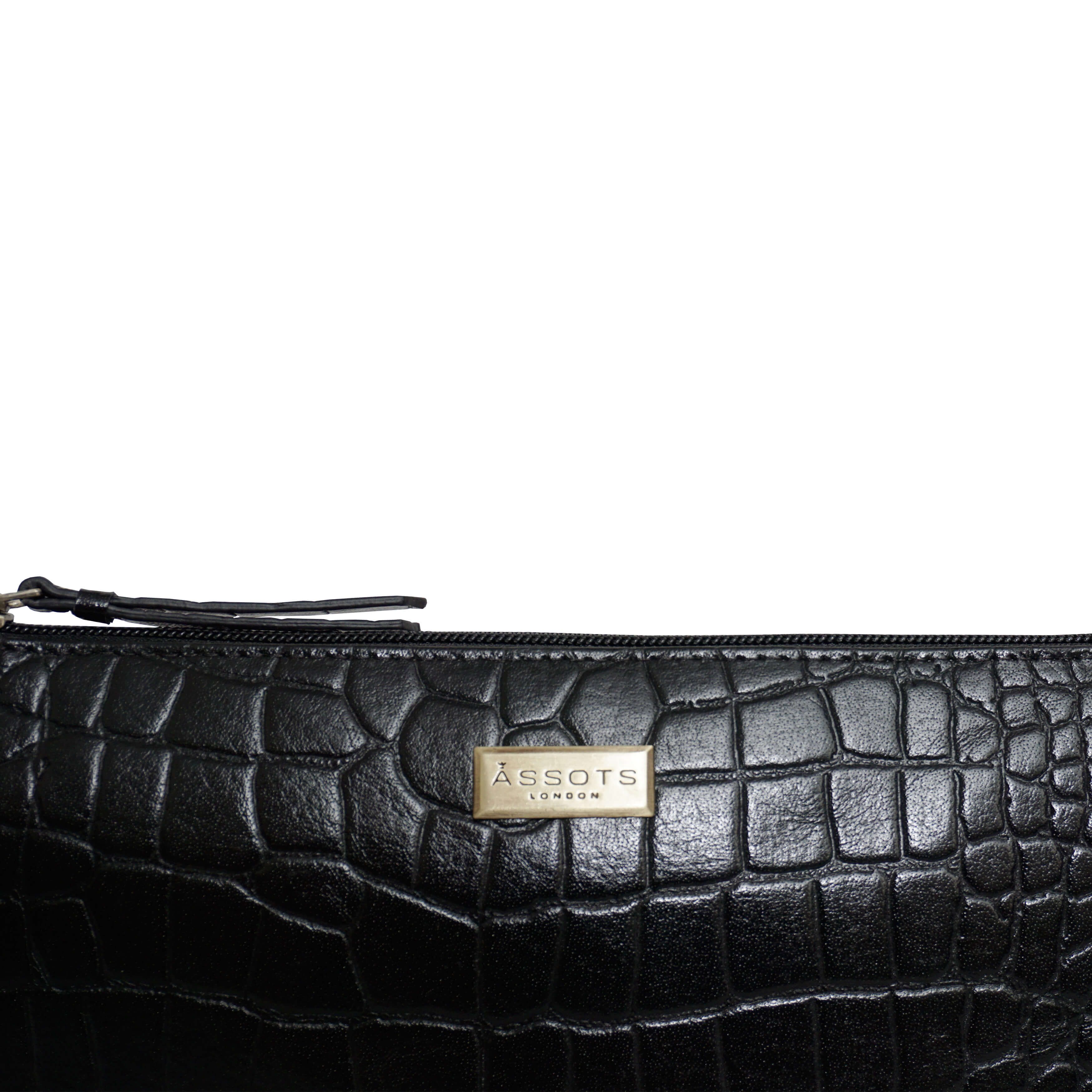 'ZARA' Black Croc Real Leather Baguette Shoulder Bag