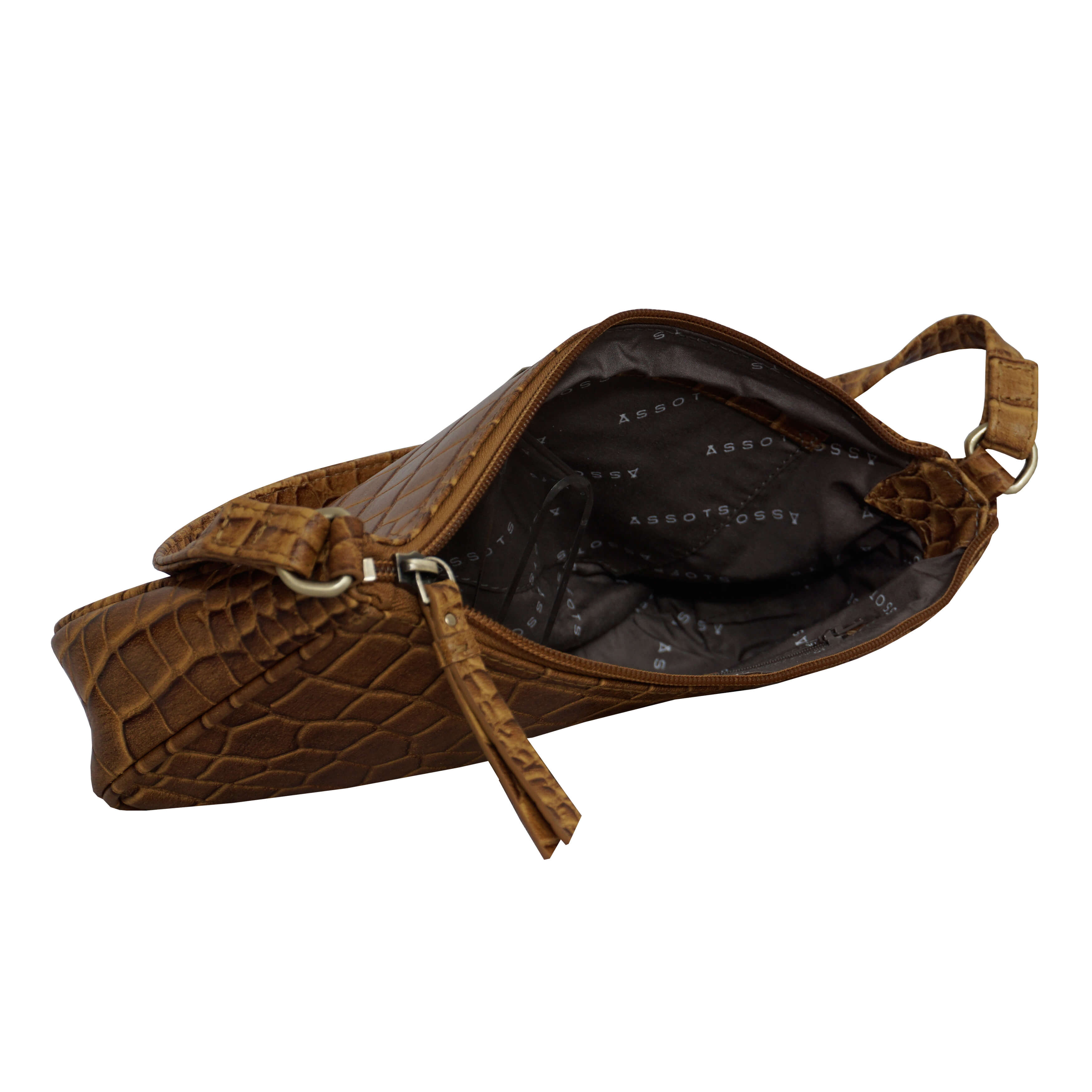 'ZARA' Dark Mustard Croc Real Leather Baguette Shoulder Bag