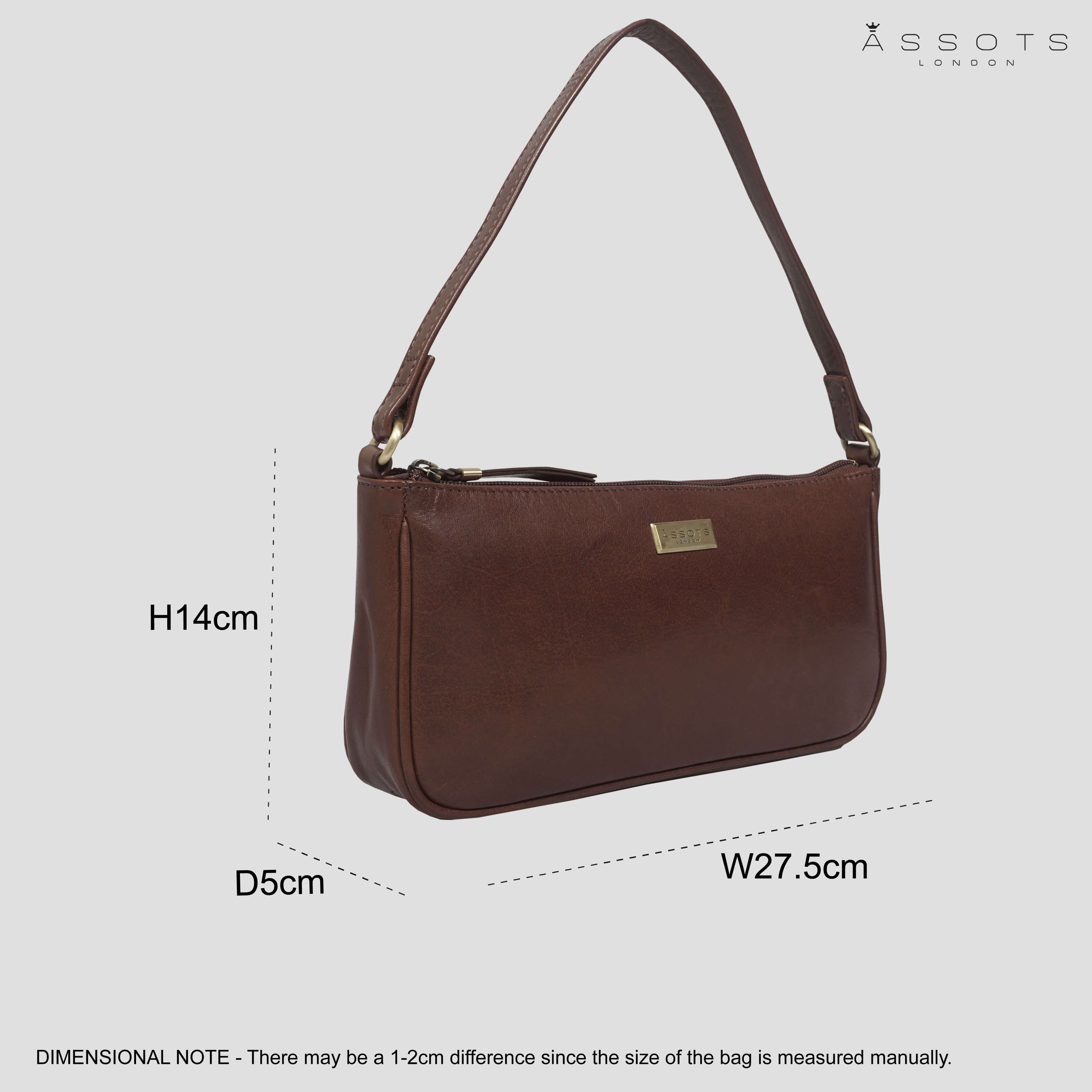 'ZARA' Brown Polished Real Leather Baguette Shoulder Bag