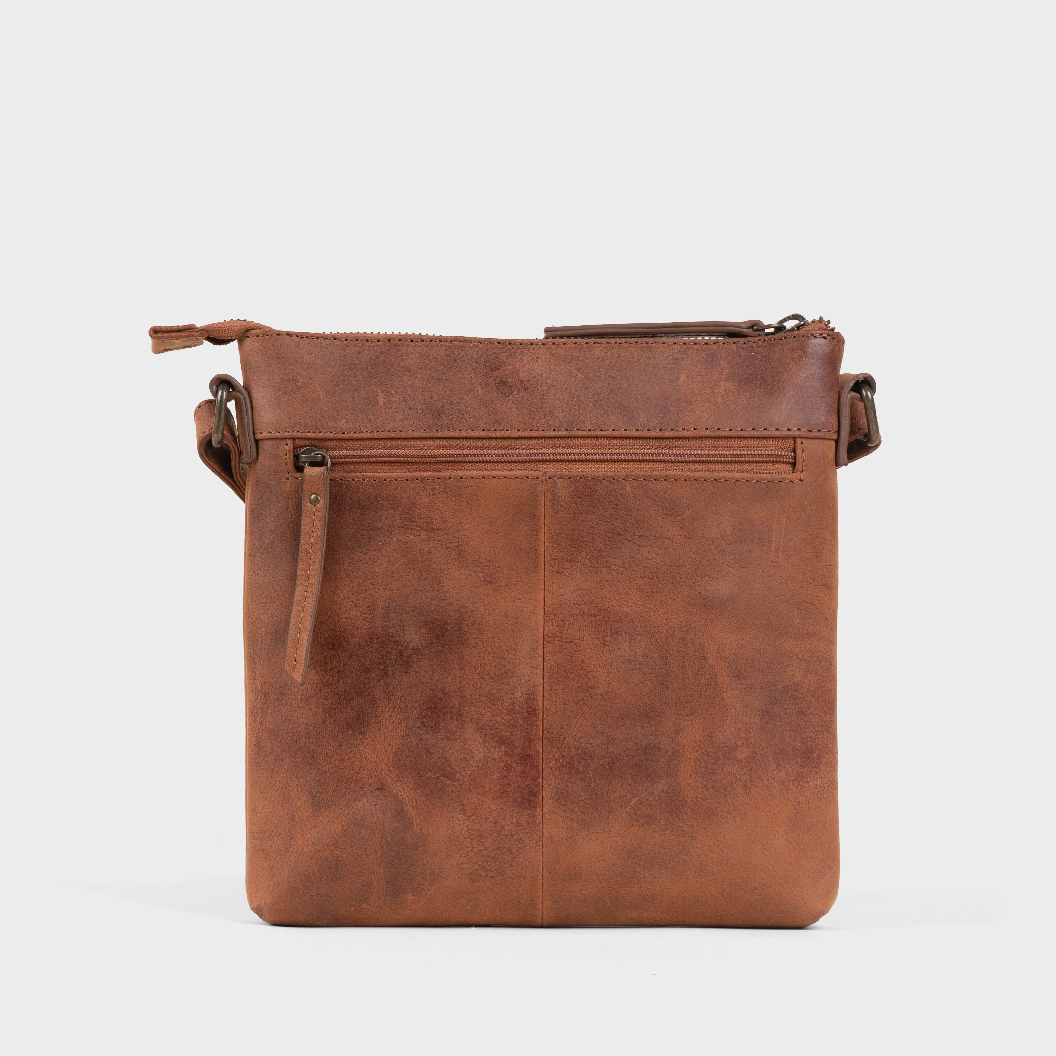 'RUE' Distressed Tan Real Leather Crossbody Bag